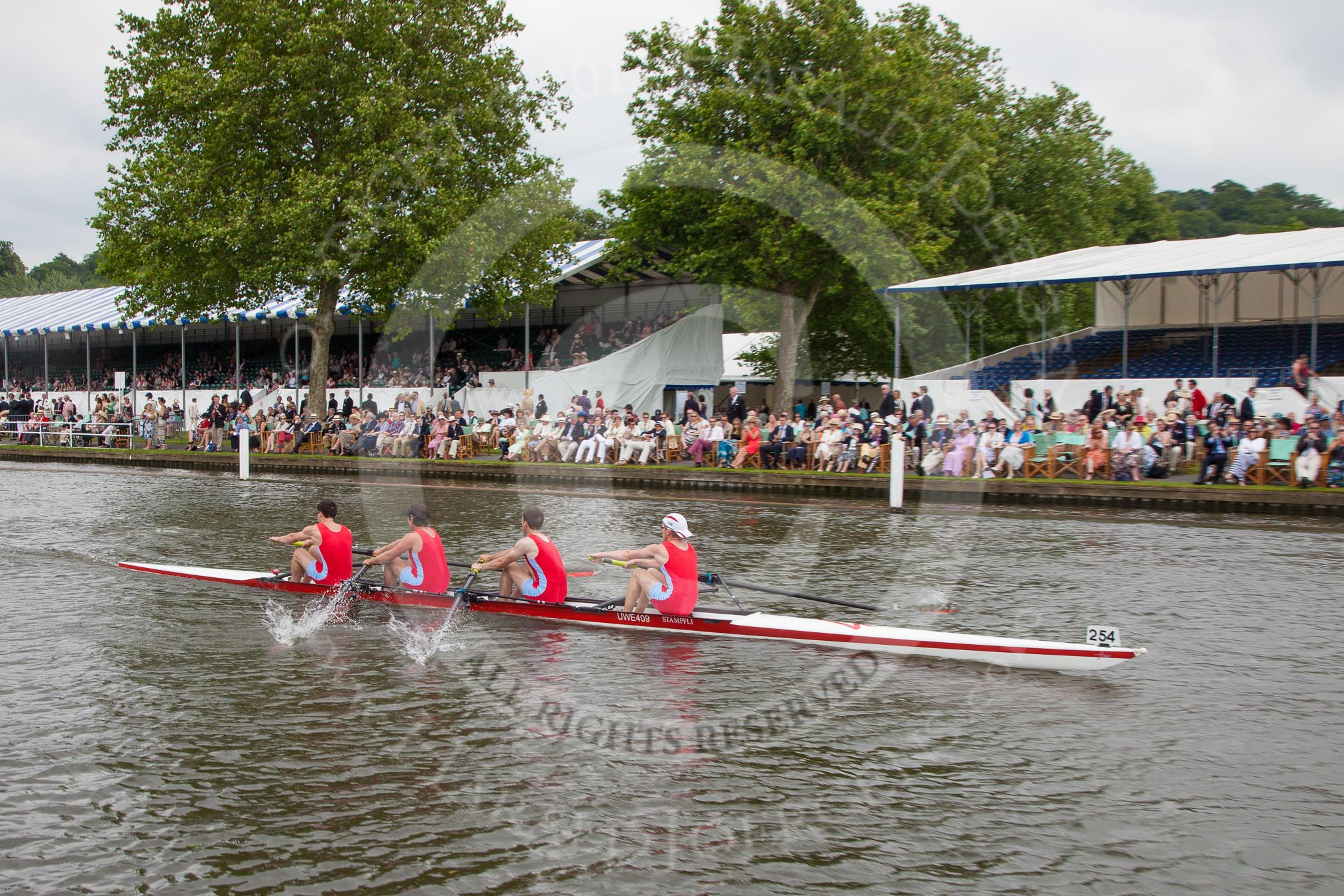 Henley Royal Regatta 2012 (Thursday): Race 37, Wyfold Challenge Cup:  Wallingford Rowing Club (254, Bucks) v Ana Rowing Club, Australia (211, Berks).
River Thames beteen Henley-on-Thames and Remenham/Temple Island ,
Henley-on-Thames,
Oxfordshire,
United Kingdom,
on 28 June 2012 at 14:11, image #266