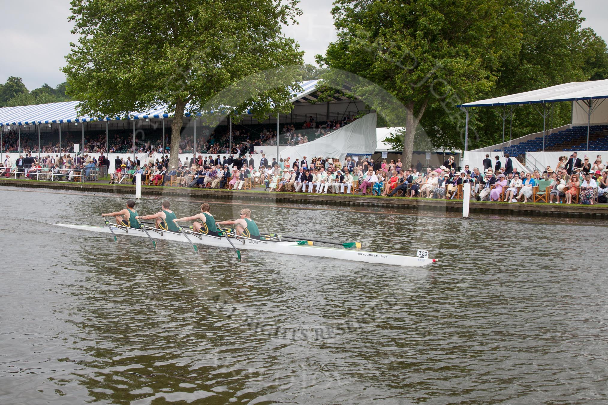 Henley Royal Regatta 2012 (Thursday): Race 38, Fawley Challenge Cup:  The Windsor Boys' School 'C' (322, Bucks) v Marlow Rowing Club 'A' (306, Berks).
River Thames beteen Henley-on-Thames and Remenham/Temple Island ,
Henley-on-Thames,
Oxfordshire,
United Kingdom,
on 28 June 2012 at 14:16, image #274