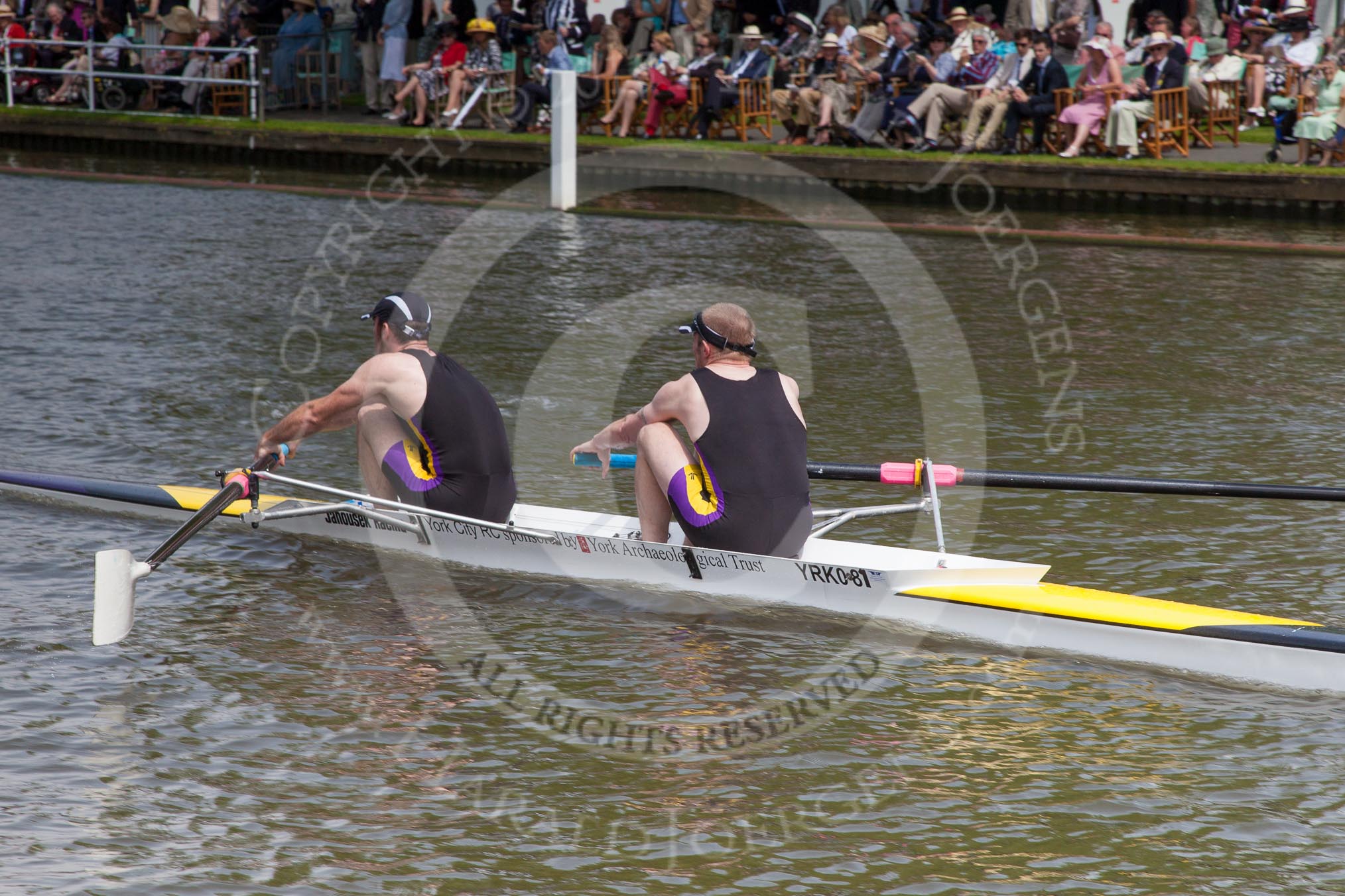 Henley Royal Regatta 2012 (Thursday): Race 40, Silver Goblets & Nickalls' Challenge Cup:  York City Rowing Club (425, Bucks) v University of London and Imperial College London (420, Berks).
River Thames beteen Henley-on-Thames and Remenham/Temple Island ,
Henley-on-Thames,
Oxfordshire,
United Kingdom,
on 28 June 2012 at 14:28, image #289