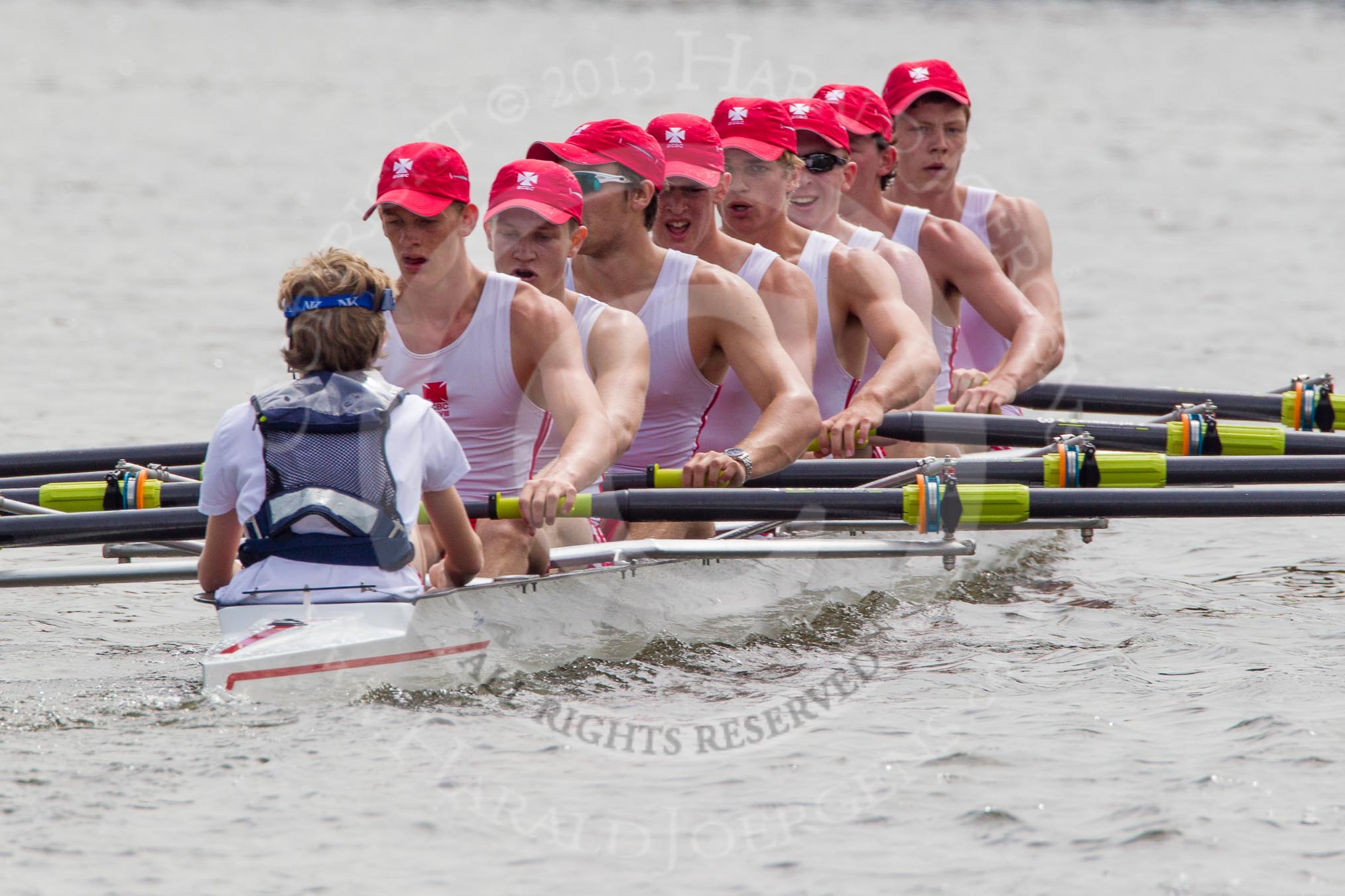 Henley Royal Regatta 2012 (Thursday): Race 41, Princess Elizabeth Challenge Cup:  Radley College (147, Bucks) v Bedford Modern School (124, Berks).
River Thames beteen Henley-on-Thames and Remenham/Temple Island ,
Henley-on-Thames,
Oxfordshire,
United Kingdom,
on 28 June 2012 at 14:38, image #299