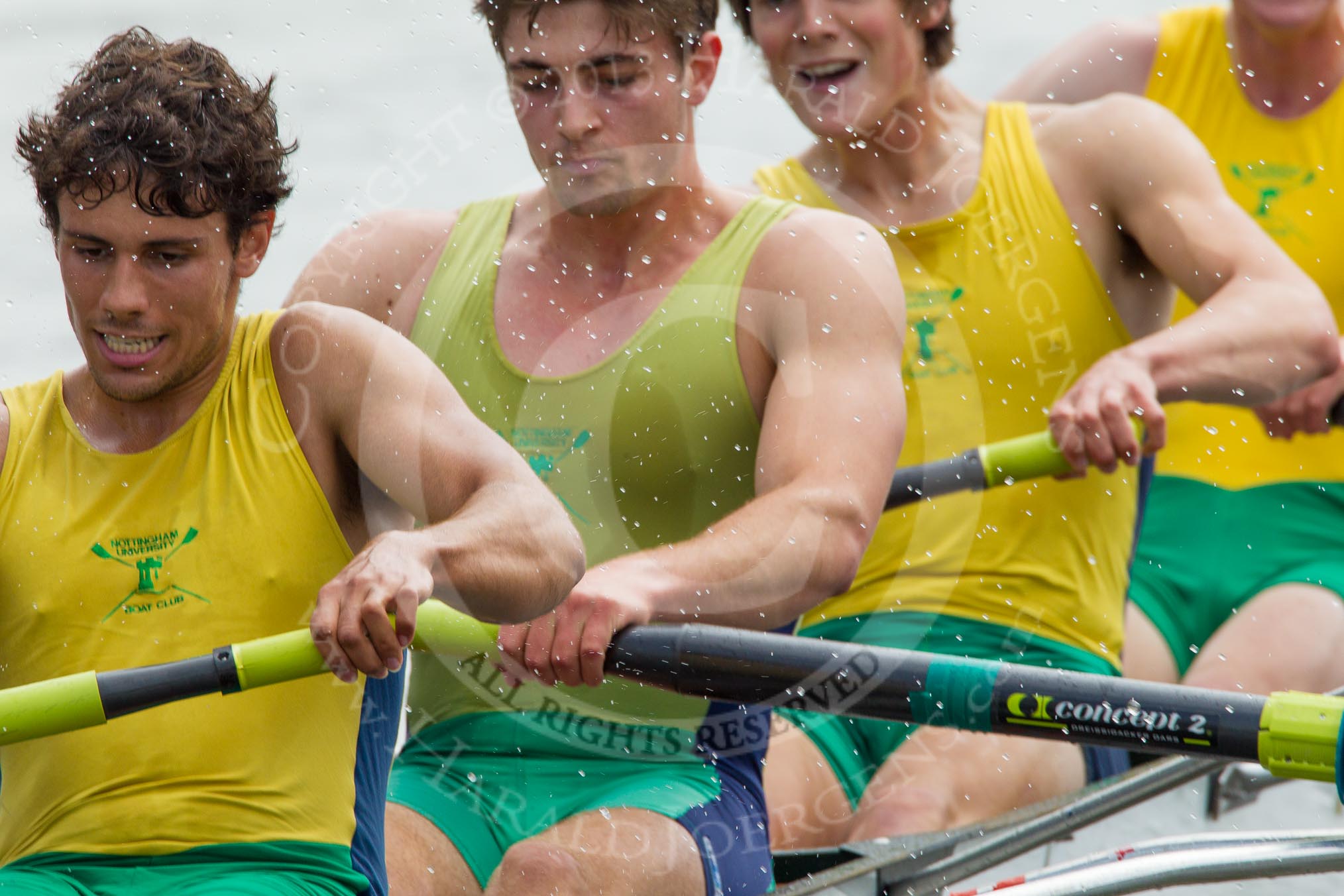 Henley Royal Regatta 2012 (Thursday): Race 42, Visitors' Challenge Cup:  Nottingham University 'B' (203, Bucks) v Queen's University, Belfast (204, Berks).
River Thames beteen Henley-on-Thames and Remenham/Temple Island ,
Henley-on-Thames,
Oxfordshire,
United Kingdom,
on 28 June 2012 at 14:42, image #306