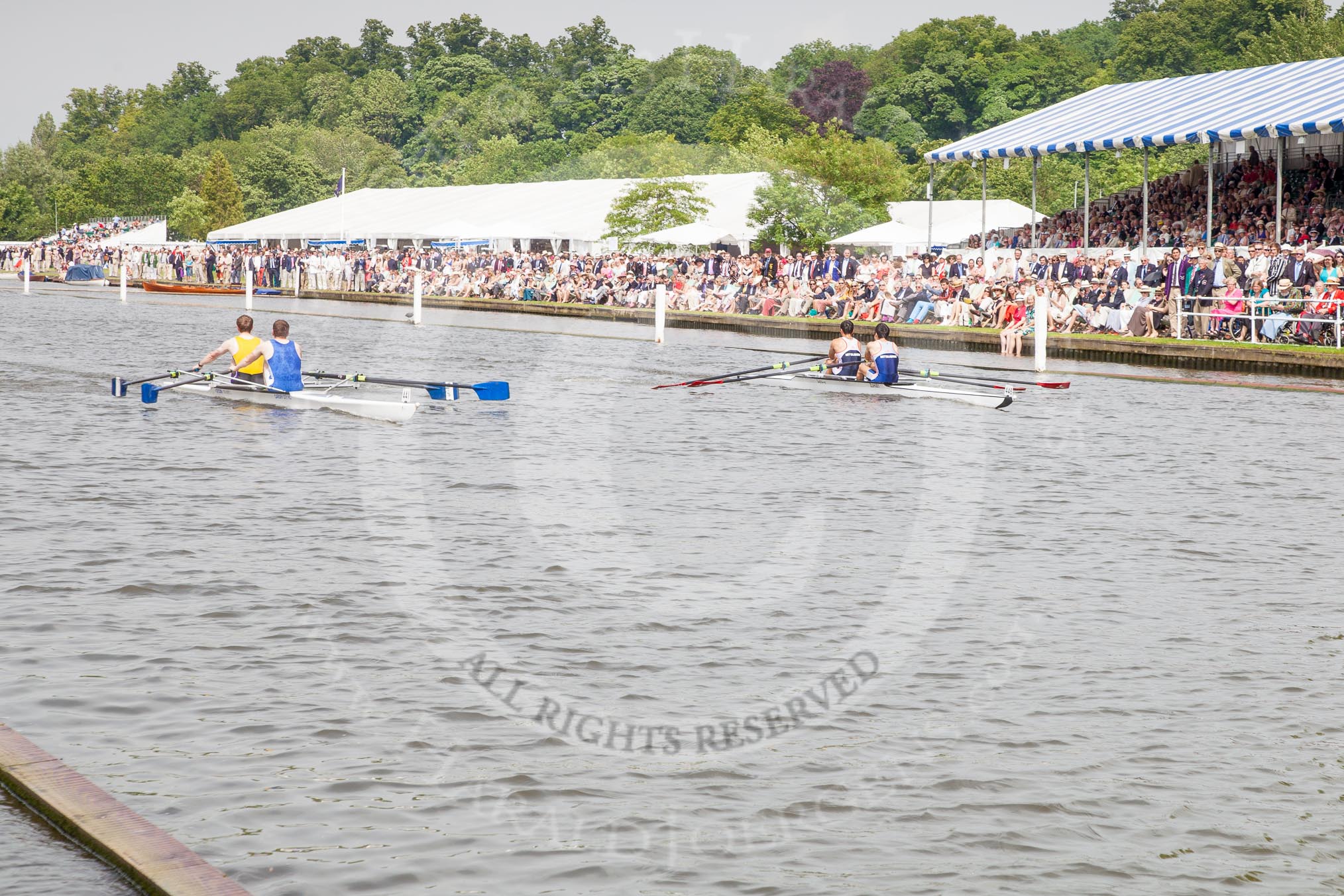 Henley Royal Regatta 2012 (Thursday): Race 46, Double Sculls Challenge Cup:  Cardiff City Rowing Club (441, Bucks) v Mitsubishi Boat Club, Japan (446, Berks).
River Thames beteen Henley-on-Thames and Remenham/Temple Island ,
Henley-on-Thames,
Oxfordshire,
United Kingdom,
on 28 June 2012 at 14:59, image #323