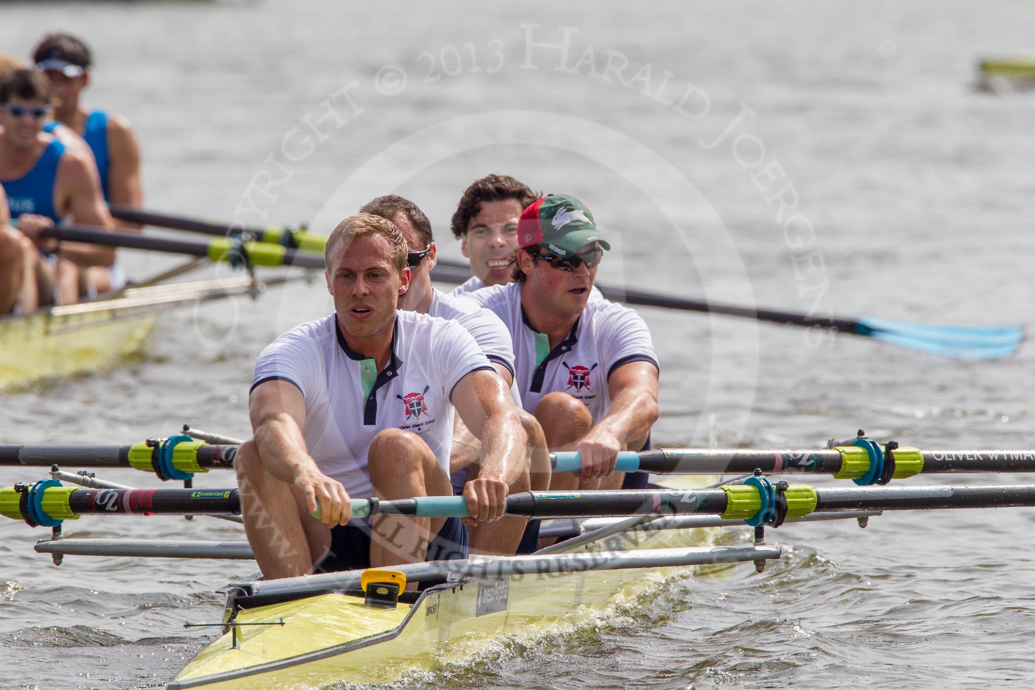 Henley Royal Regatta 2012 (Thursday): Race 48, Visitors' Challenge Cup:  Christ Church, Oxford, and 1829 Boar Club (195, Bucks) v Taurus Boat Club (209, Berks).
River Thames beteen Henley-on-Thames and Remenham/Temple Island ,
Henley-on-Thames,
Oxfordshire,
United Kingdom,
on 28 June 2012 at 15:21, image #352