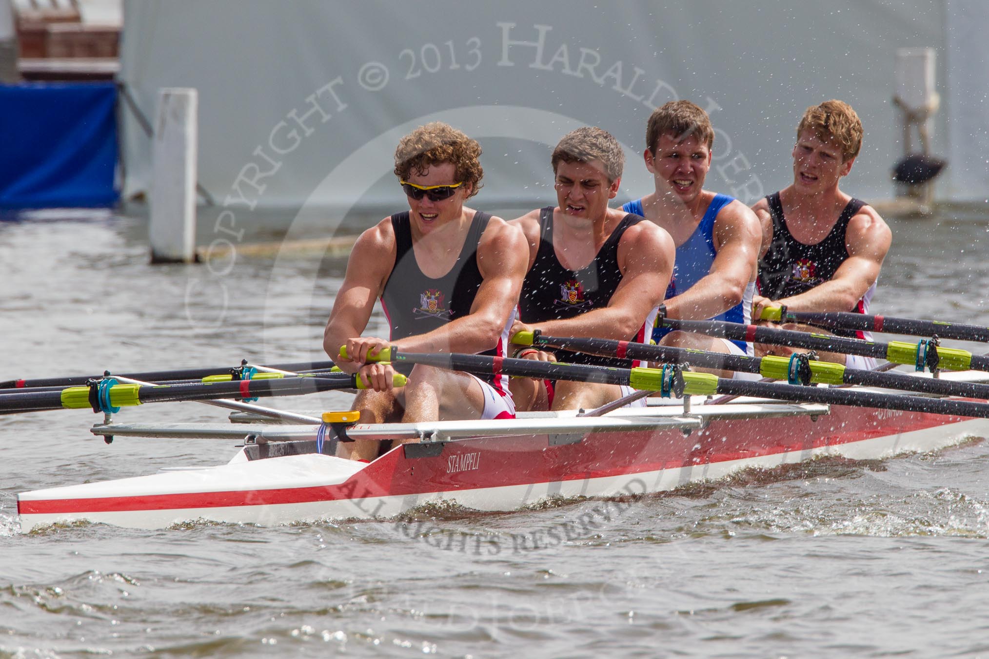 Henley Royal Regatta 2012 (Thursday): Race 49, Prince of Wales Challenge Cup:  The Tideway Scullers' School (285, Bucks) v Cardiff University and Cardiff City Rowing Club (267, Berks).
River Thames beteen Henley-on-Thames and Remenham/Temple Island ,
Henley-on-Thames,
Oxfordshire,
United Kingdom,
on 28 June 2012 at 15:24, image #360