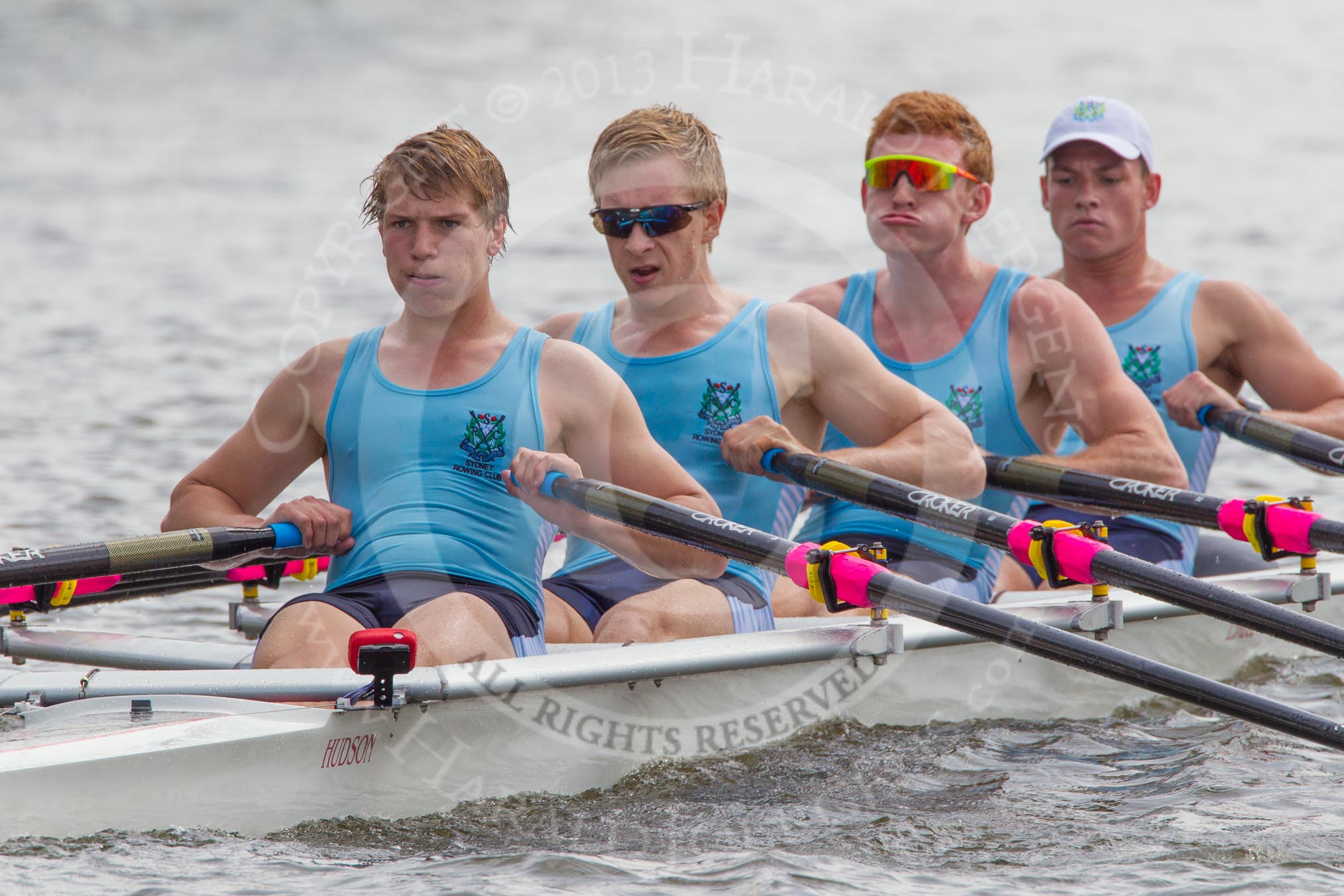 Henley Royal Regatta 2012 (Thursday): Race 50, Fawley Challenge Cup:  Sydney Rowing Club, Australia (318, Bucks) v Star Club (317, Berks).
River Thames beteen Henley-on-Thames and Remenham/Temple Island ,
Henley-on-Thames,
Oxfordshire,
United Kingdom,
on 28 June 2012 at 15:30, image #363