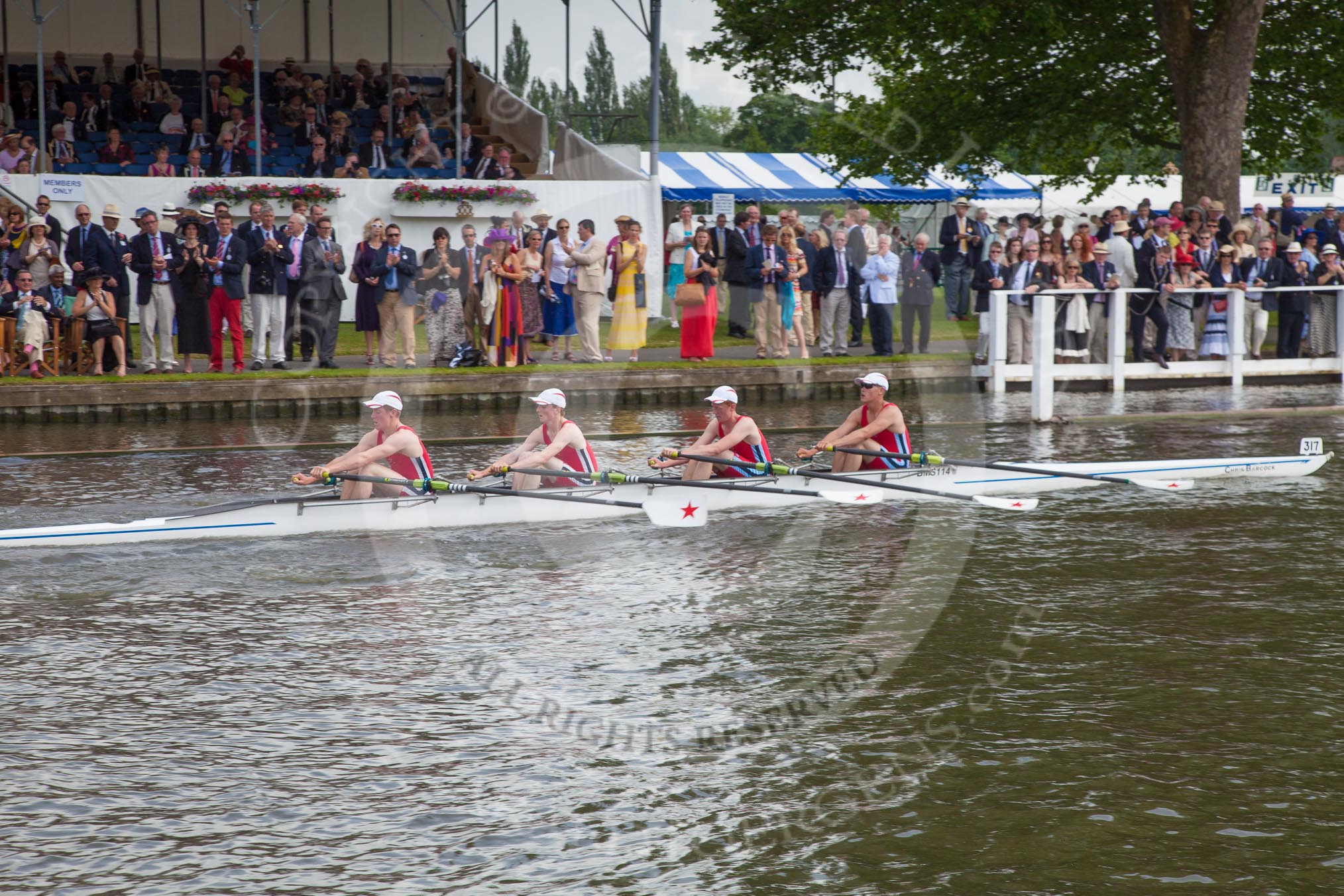 Henley Royal Regatta 2012 (Thursday): Race 50, Fawley Challenge Cup:  Sydney Rowing Club, Australia (318, Bucks) v Star Club (317, Berks).
River Thames beteen Henley-on-Thames and Remenham/Temple Island ,
Henley-on-Thames,
Oxfordshire,
United Kingdom,
on 28 June 2012 at 15:30, image #366