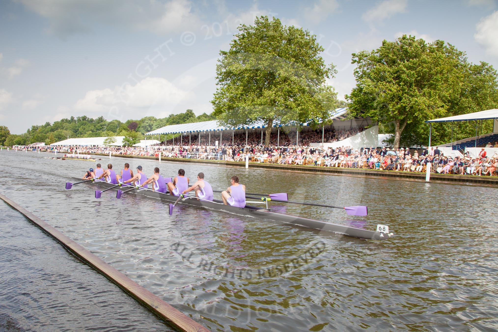 Henley Royal Regatta 2012 (Thursday): Race 51, Temple Challenge Cup:  Durham University (68, Bucks) v Amsterdamsche Studenten Roeivereenigung Nereus, Holland 'B' (56, Berks).
River Thames beteen Henley-on-Thames and Remenham/Temple Island ,
Henley-on-Thames,
Oxfordshire,
United Kingdom,
on 28 June 2012 at 15:35, image #369