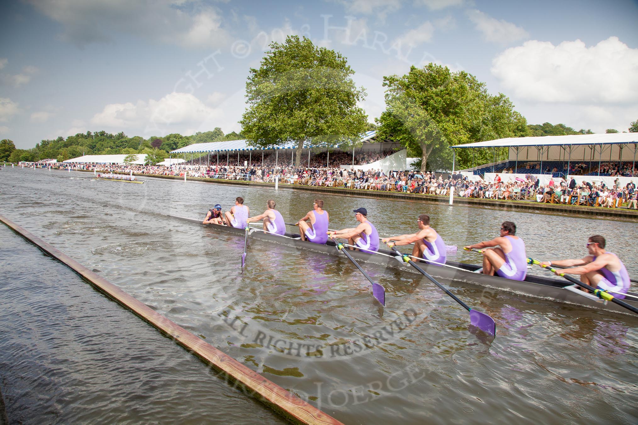 Henley Royal Regatta 2012 (Thursday): Race 51, Temple Challenge Cup:  Durham University (68, Bucks) v Amsterdamsche Studenten Roeivereenigung Nereus, Holland 'B' (56, Berks).
River Thames beteen Henley-on-Thames and Remenham/Temple Island ,
Henley-on-Thames,
Oxfordshire,
United Kingdom,
on 28 June 2012 at 15:35, image #370