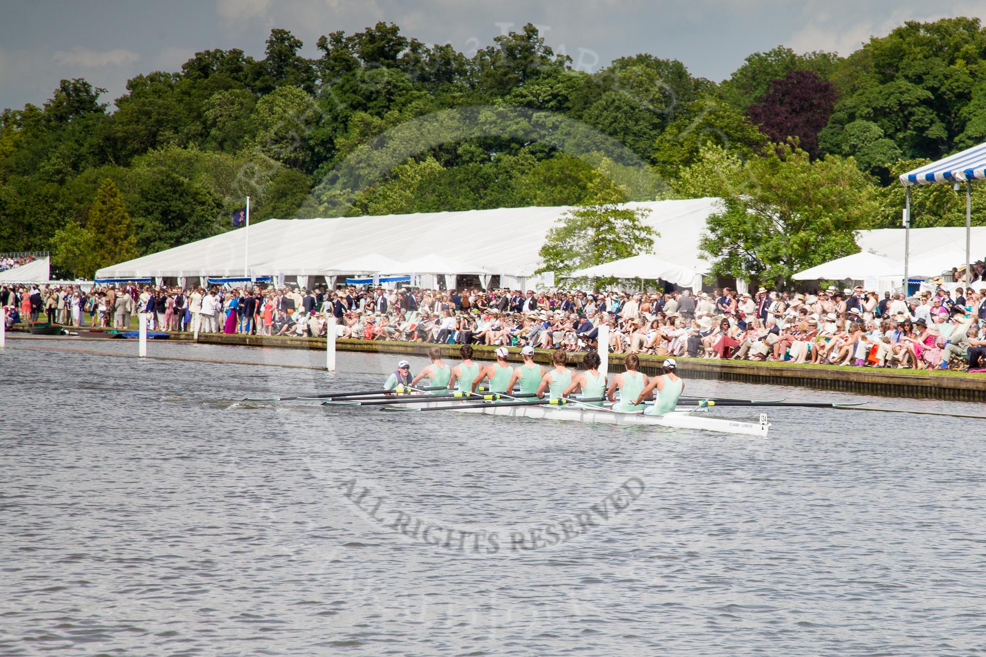 Henley Royal Regatta 2012 (Thursday): Race 52, Princess Elizabeth Challenge Cup:  Bedford School (125, Bucks) v Eton College (134, Berks).
River Thames beteen Henley-on-Thames and Remenham/Temple Island ,
Henley-on-Thames,
Oxfordshire,
United Kingdom,
on 28 June 2012 at 15:41, image #376