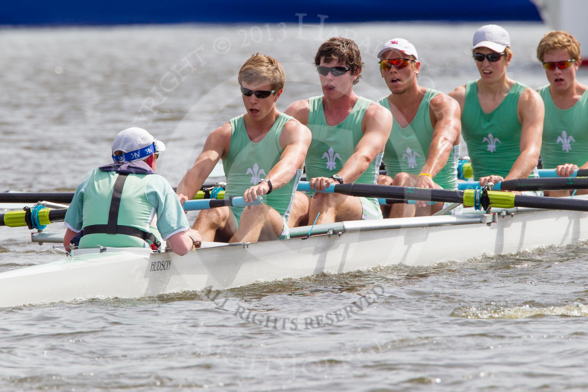 Henley Royal Regatta 2012 (Thursday): Race 52, Princess Elizabeth Challenge Cup:  Bedford School (125, Bucks) v Eton College (134, Berks).
River Thames beteen Henley-on-Thames and Remenham/Temple Island ,
Henley-on-Thames,
Oxfordshire,
United Kingdom,
on 28 June 2012 at 15:41, image #380