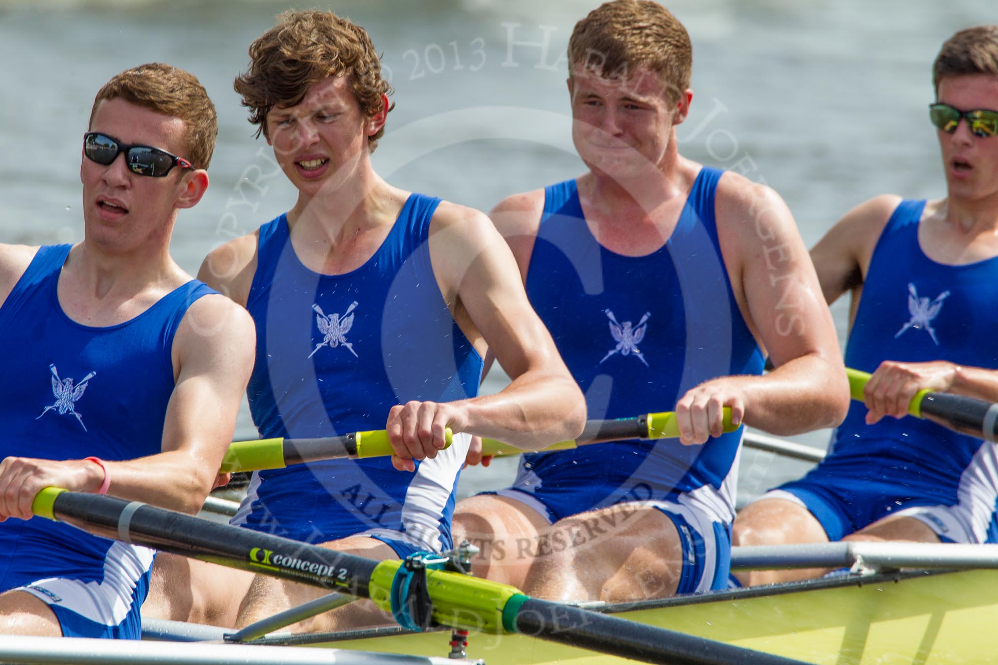 Henley Royal Regatta 2012 (Thursday): Race 52, Princess Elizabeth Challenge Cup:  Bedford School (125, Bucks) v Eton College (134, Berks).
River Thames beteen Henley-on-Thames and Remenham/Temple Island ,
Henley-on-Thames,
Oxfordshire,
United Kingdom,
on 28 June 2012 at 15:42, image #381