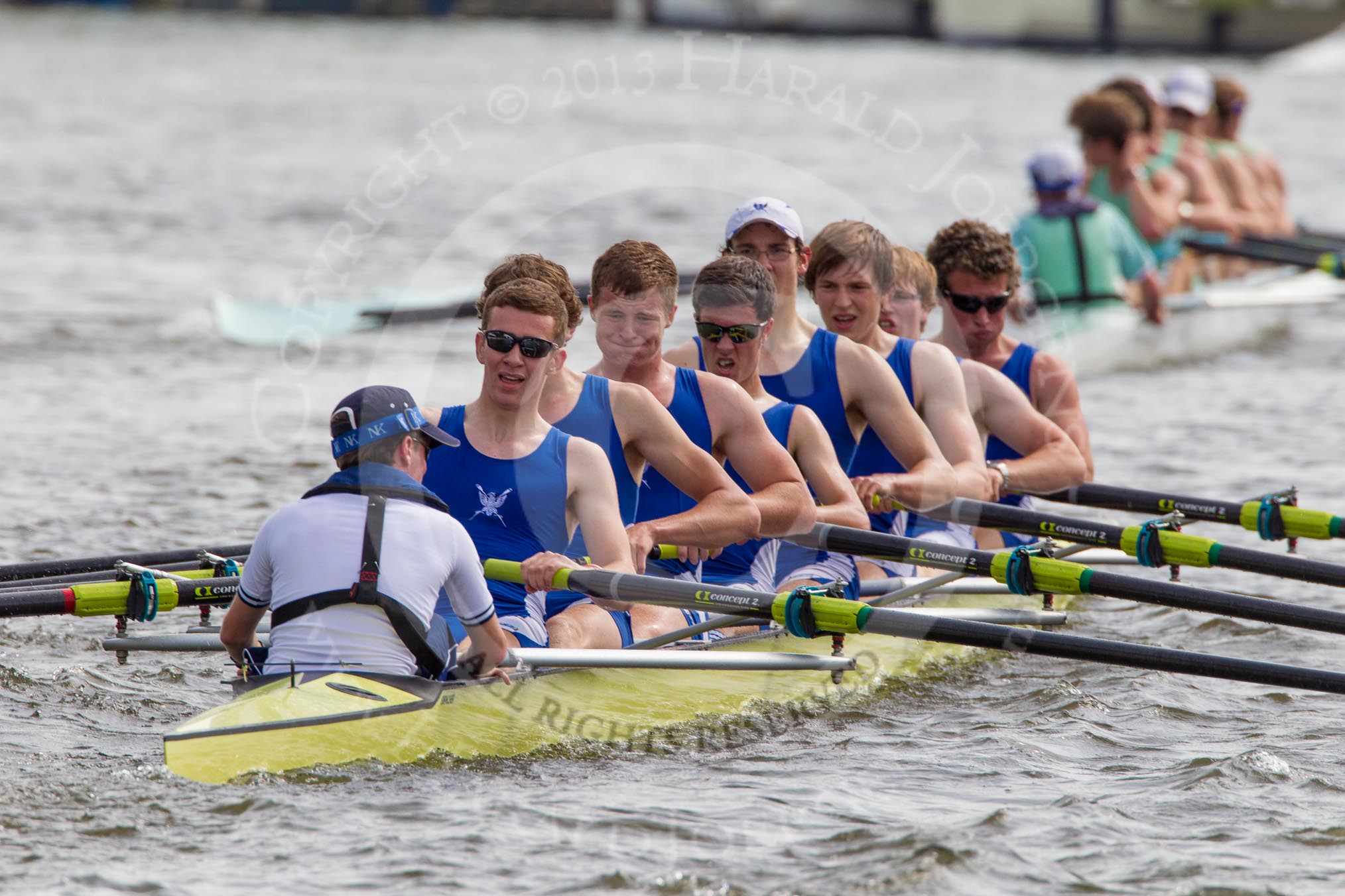 Henley Royal Regatta 2012 (Thursday): Race 52, Princess Elizabeth Challenge Cup:  Bedford School (125, Bucks) v Eton College (134, Berks).
River Thames beteen Henley-on-Thames and Remenham/Temple Island ,
Henley-on-Thames,
Oxfordshire,
United Kingdom,
on 28 June 2012 at 15:42, image #382