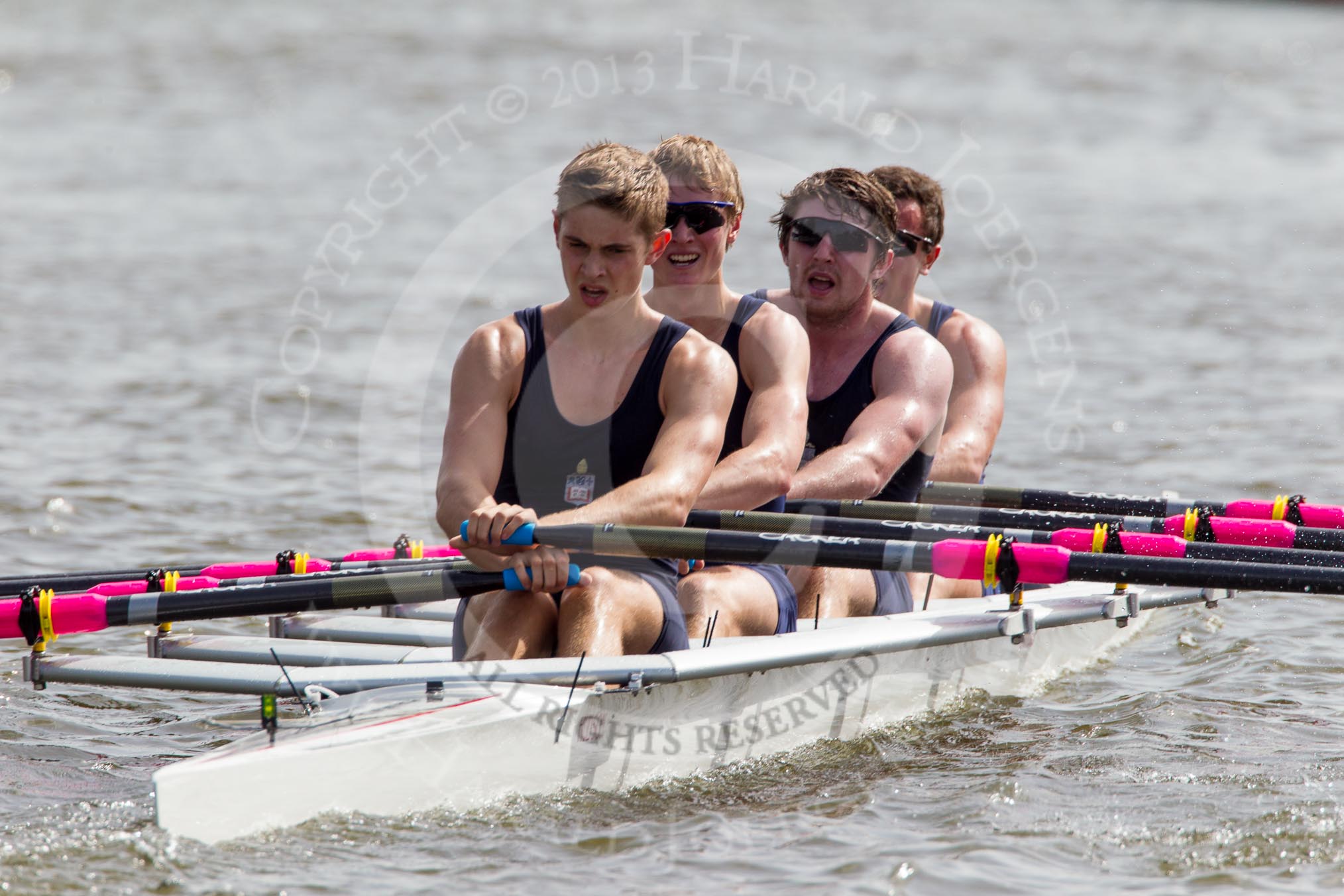 Henley Royal Regatta 2012 (Thursday): Race 54, Fawley Challenge Cup:  Melbourne Grammar School, Australia (308, Bucks) v Westminster School (327, Berks).
River Thames beteen Henley-on-Thames and Remenham/Temple Island ,
Henley-on-Thames,
Oxfordshire,
United Kingdom,
on 28 June 2012 at 15:53, image #397