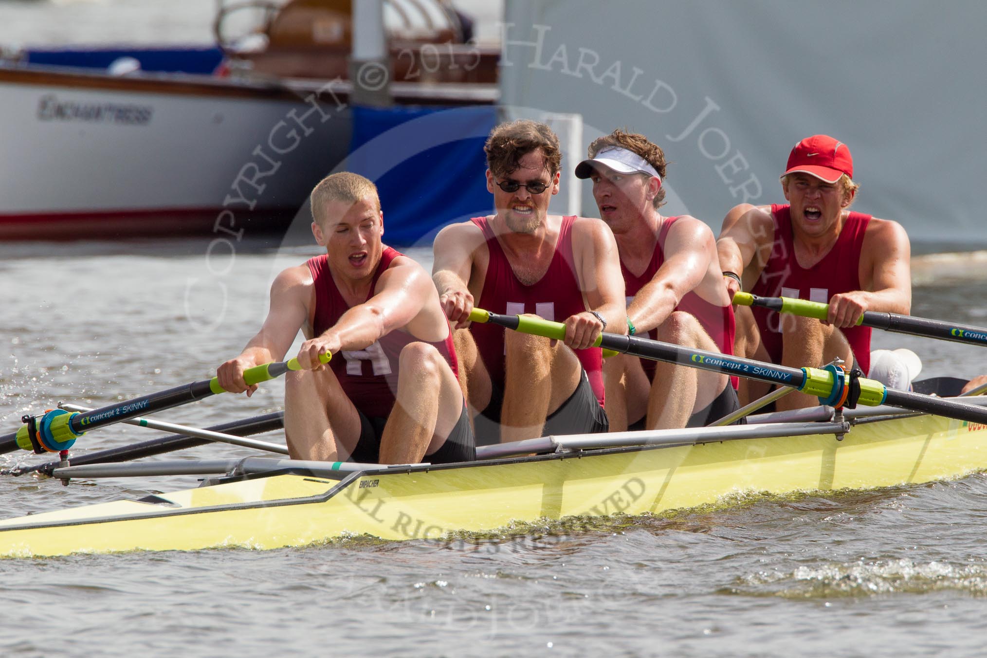 Henley Royal Regatta 2012 (Thursday): Race 55, Prince Albert Challenge Cup:  University of Birmingham (397, Bucks) v Harvard University, U.S.A. (382, Berks).
River Thames beteen Henley-on-Thames and Remenham/Temple Island ,
Henley-on-Thames,
Oxfordshire,
United Kingdom,
on 28 June 2012 at 15:57, image #402