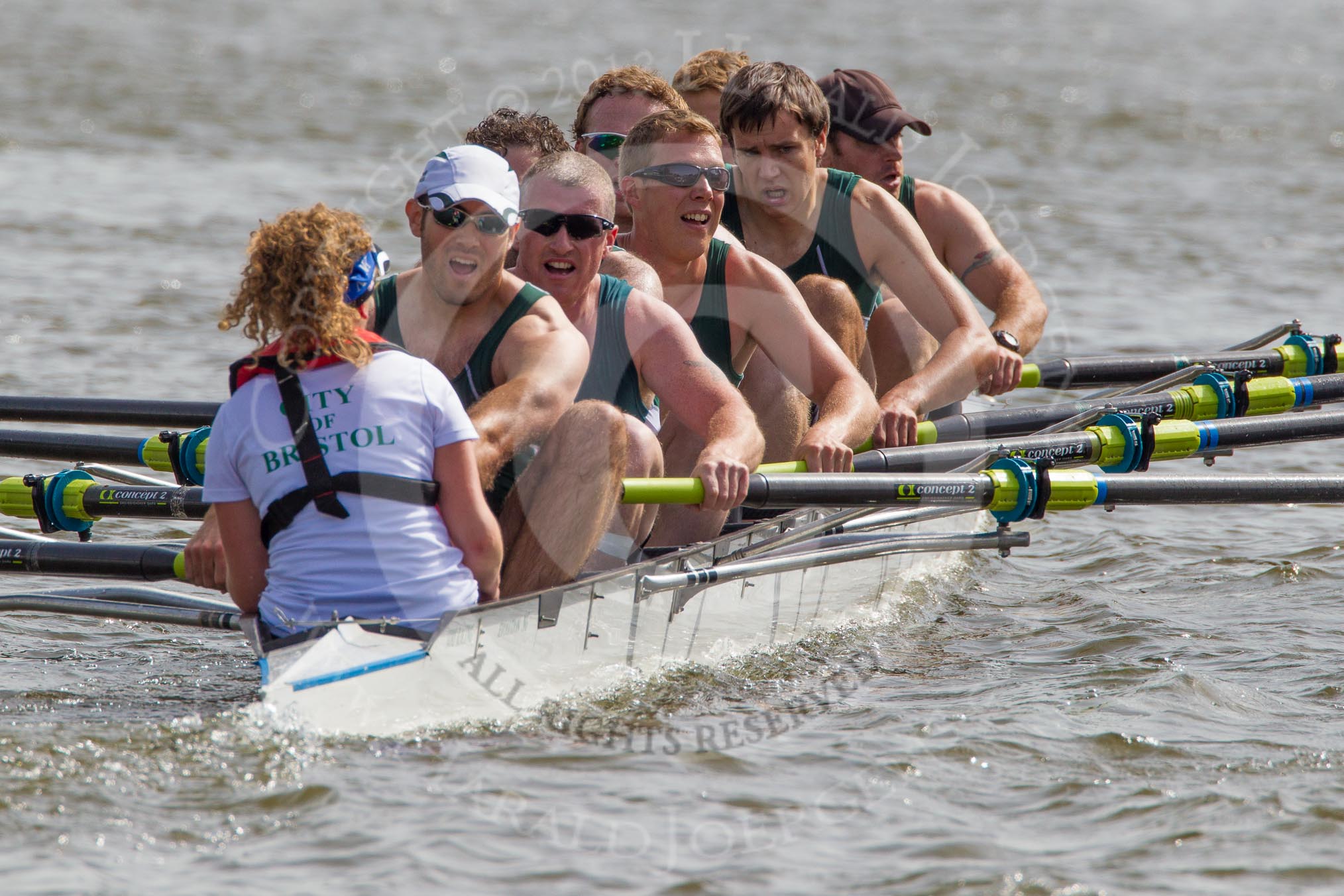 Henley Royal Regatta 2012 (Thursday): Race 55, Prince Albert Challenge Cup:  University of Birmingham (397, Bucks) v Harvard University, U.S.A. (382, Berks).
River Thames beteen Henley-on-Thames and Remenham/Temple Island ,
Henley-on-Thames,
Oxfordshire,
United Kingdom,
on 28 June 2012 at 16:06, image #411