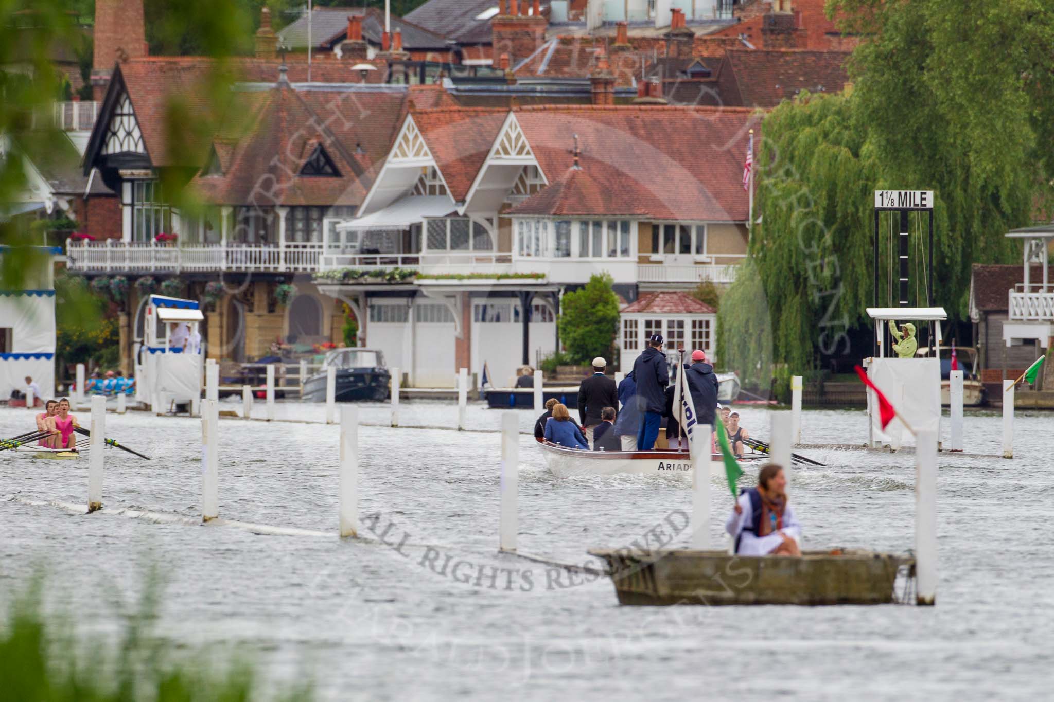 Henley Royal Regatta 2013, Thursday.
River Thames between Henley and Temple Island,
Henley-on-Thames,
Berkshire,
United Kingdom,
on 04 July 2013 at 09:51, image #37