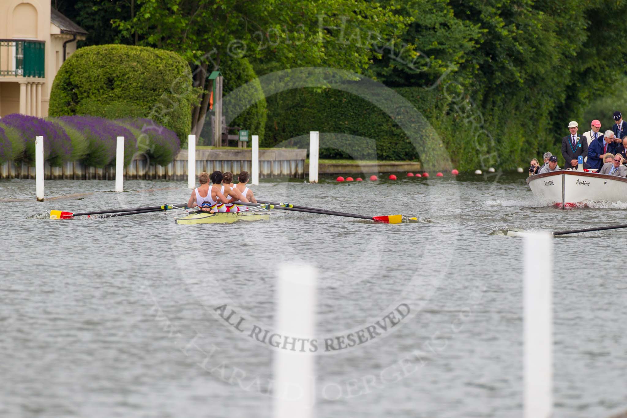 Henley Royal Regatta 2013, Thursday.
River Thames between Henley and Temple Island,
Henley-on-Thames,
Berkshire,
United Kingdom,
on 04 July 2013 at 10:47, image #83