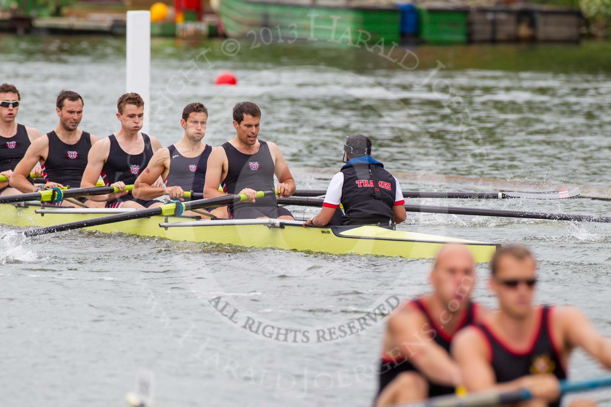 Henley Royal Regatta 2013, Thursday.
River Thames between Henley and Temple Island,
Henley-on-Thames,
Berkshire,
United Kingdom,
on 04 July 2013 at 11:01, image #123