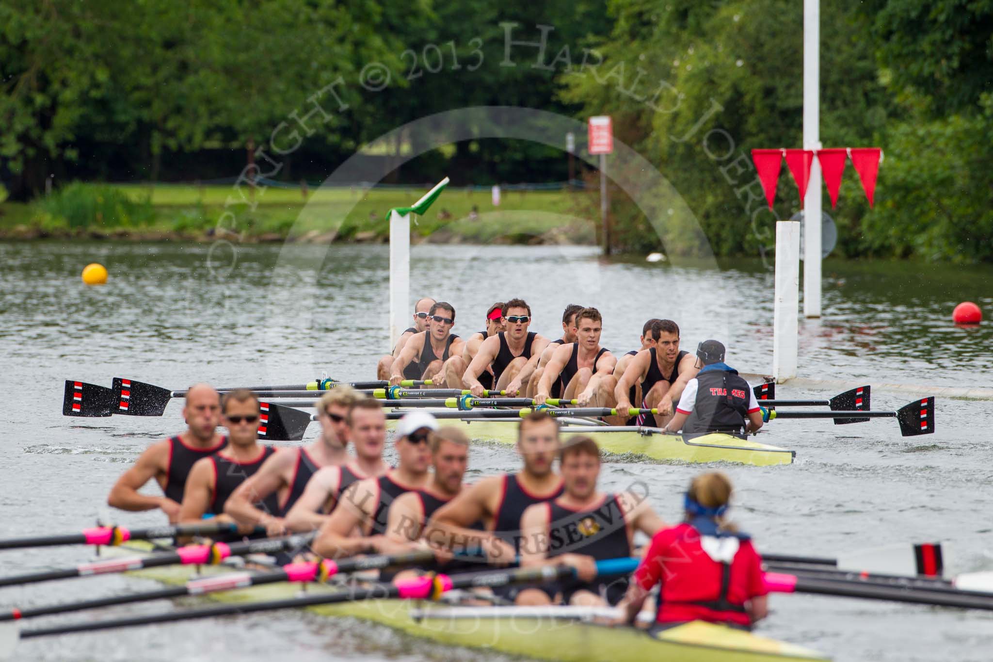 Henley Royal Regatta 2013, Thursday.
River Thames between Henley and Temple Island,
Henley-on-Thames,
Berkshire,
United Kingdom,
on 04 July 2013 at 11:01, image #126