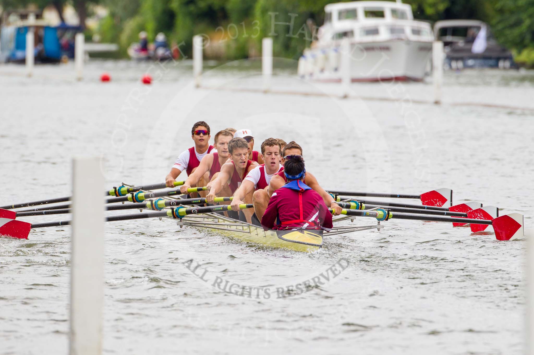 Henley Royal Regatta 2013, Thursday.
River Thames between Henley and Temple Island,
Henley-on-Thames,
Berkshire,
United Kingdom,
on 04 July 2013 at 11:07, image #146