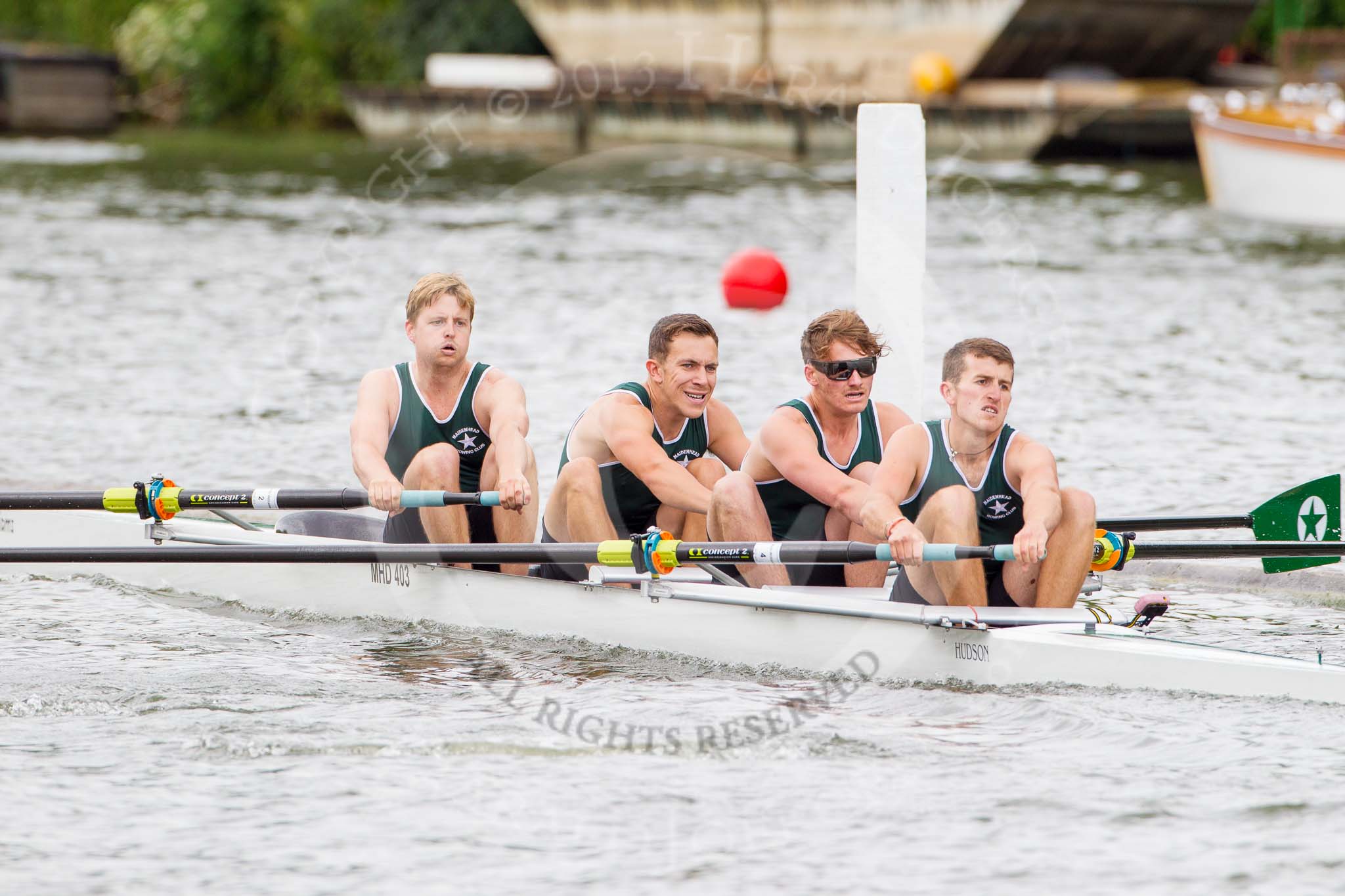Henley Royal Regatta 2013, Thursday.
River Thames between Henley and Temple Island,
Henley-on-Thames,
Berkshire,
United Kingdom,
on 04 July 2013 at 11:17, image #175