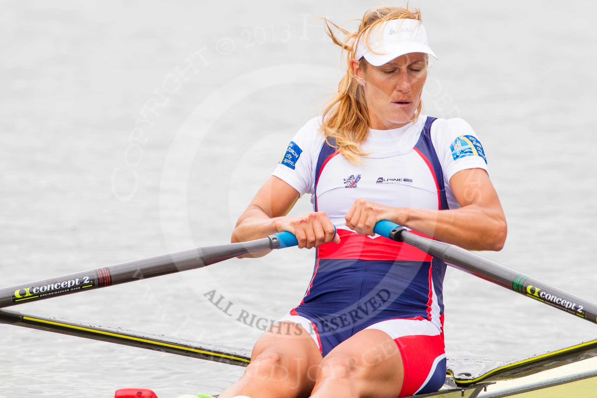 Henley Royal Regatta 2013, Thursday.
River Thames between Henley and Temple Island,
Henley-on-Thames,
Berkshire,
United Kingdom,
on 04 July 2013 at 12:50, image #289