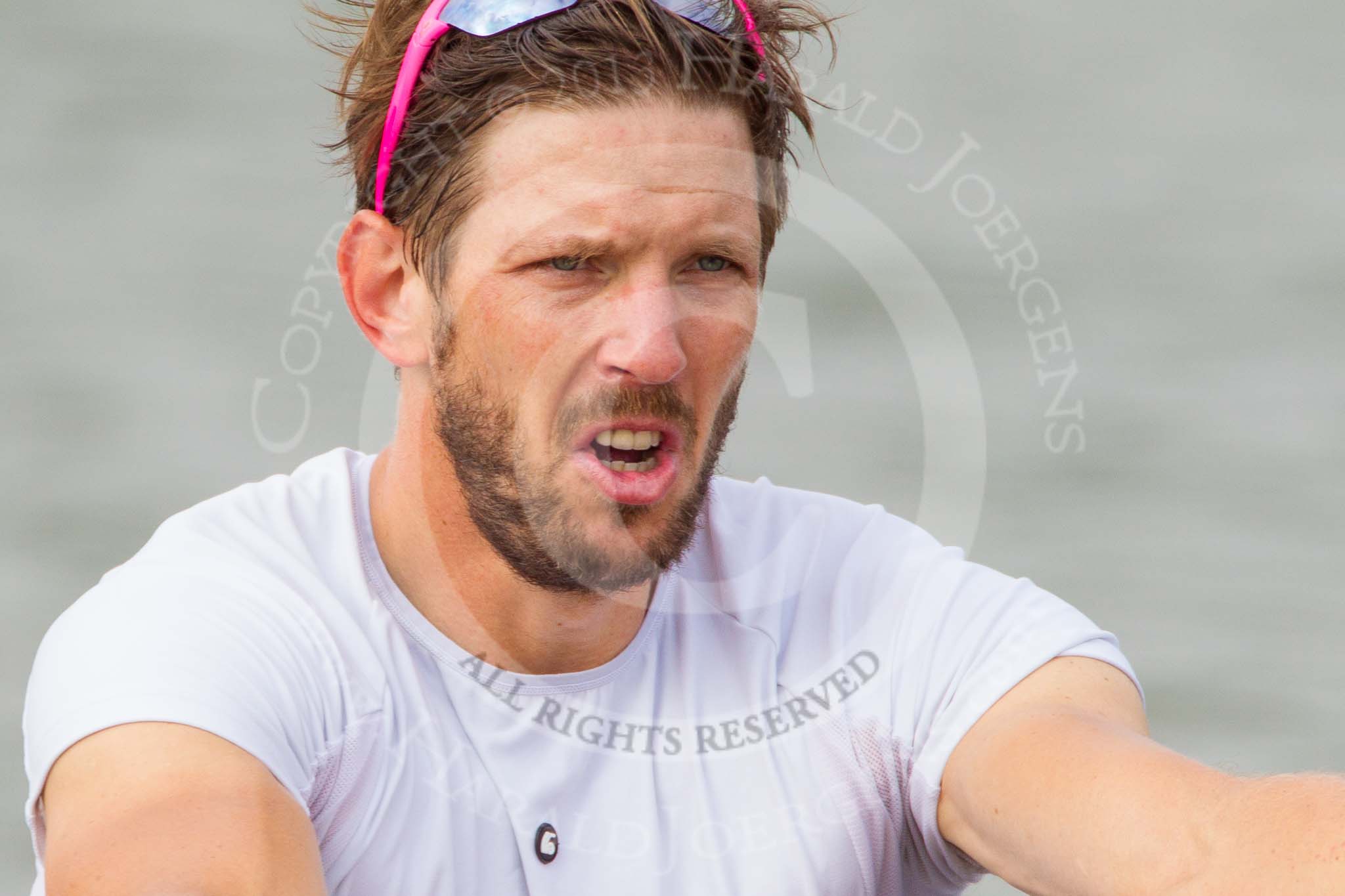 Henley Royal Regatta 2013, Saturday: Close-up of Luka Špik, a Slovenian rower and Olympic gold medalist, during a training session in the morning. Image #27, 06 July 2013 08:58 River Thames, Henley on Thames, UK