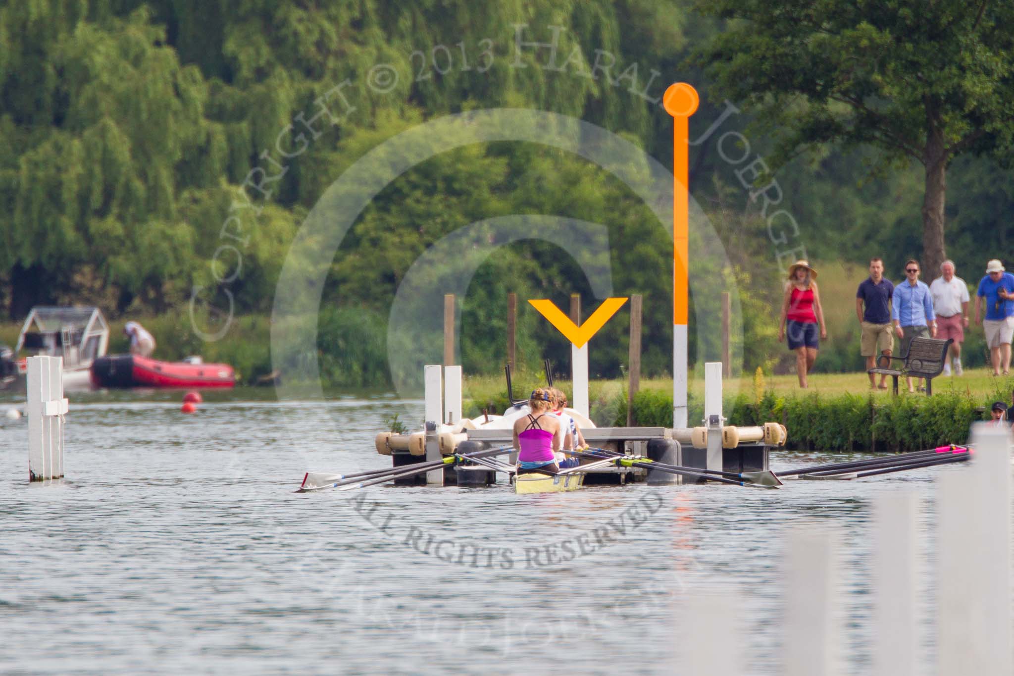 Henley Royal Regatta 2013, Saturday: Leander Club and Minerva Bath Rowing Club during a training session in the morning: A practice start from the stake boat. Image #36, 06 July 2013 09:10 River Thames, Henley on Thames, UK