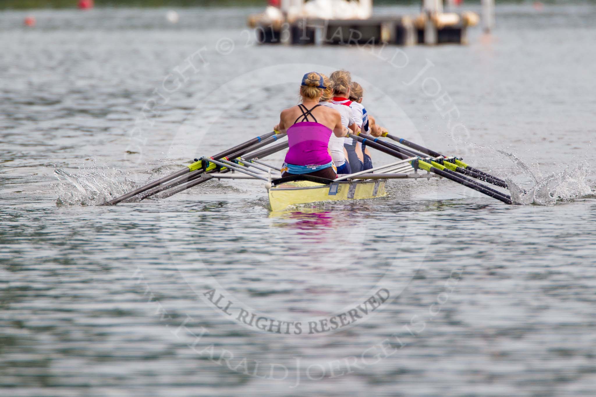 Henley Royal Regatta 2013, Saturday: Leander Club and Minerva Bath Rowing Club during a training session in the morning: Polly Swann, Victoria Meyer-Laker, Francis Houghton and Helen Glover. Image #40, 06 July 2013 09:10 River Thames, Henley on Thames, UK