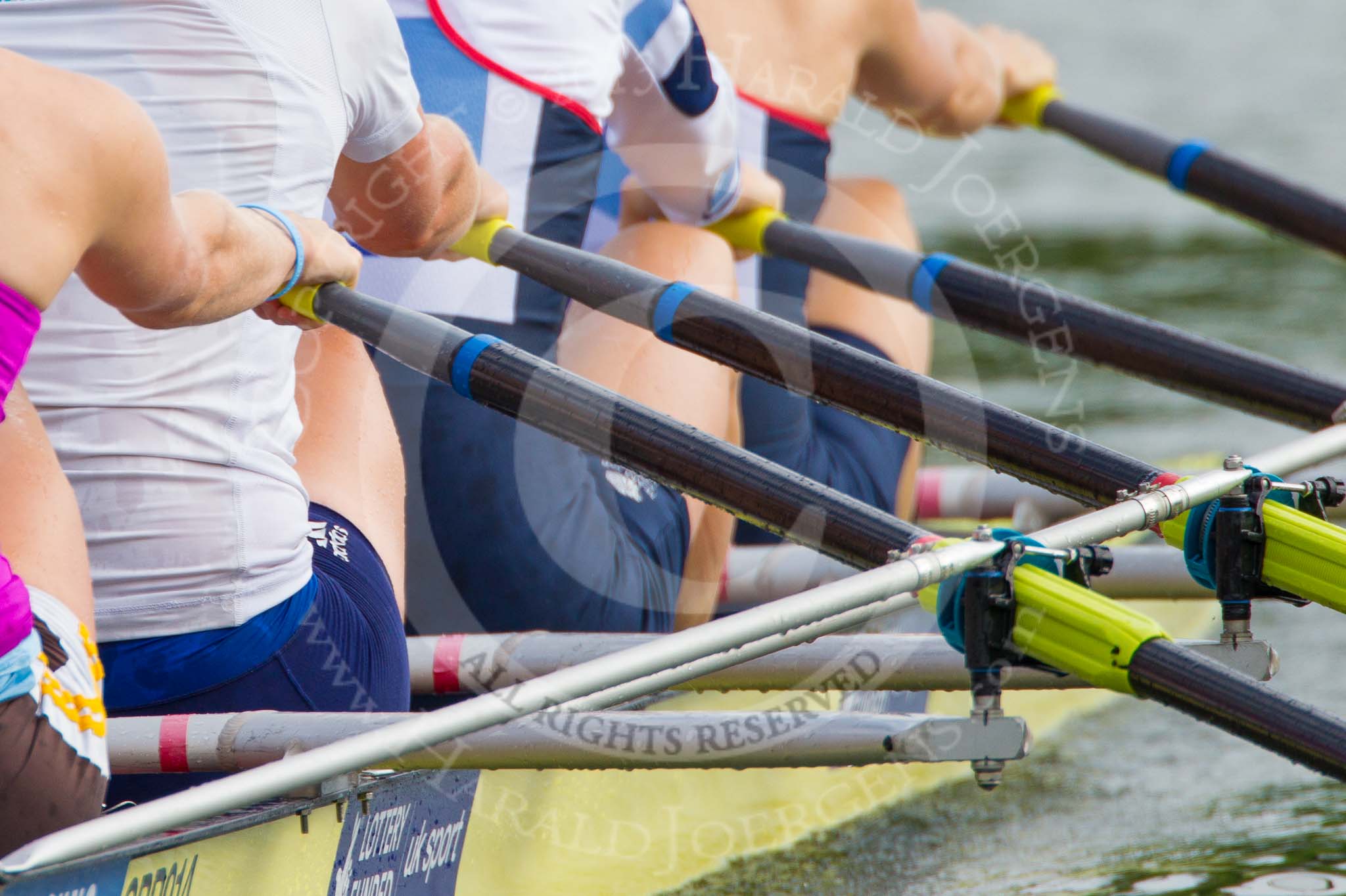 Henley Royal Regatta 2013, Saturday: Leander Club and Minerva Bath Rowing Club during a training session in the morning: Polly Swann, Victoria Meyer-Laker, Francis Houghton and Helen Glover. Image #44, 06 July 2013 09:11 River Thames, Henley on Thames, UK