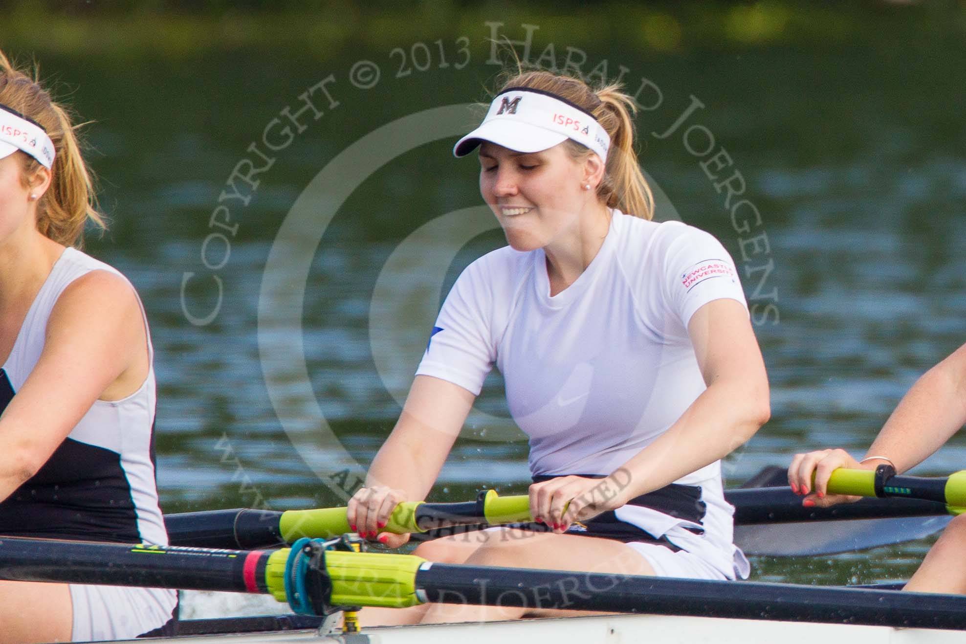 Henley Royal Regatta 2013, Saturday: On the way to the start for a Remenham Challenge Cup Race: Boat 164, Molesey Boat Club, here, in the 7 seat, C. M. Irving. Image #83, 06 July 2013 10:06 River Thames, Henley on Thames, UK