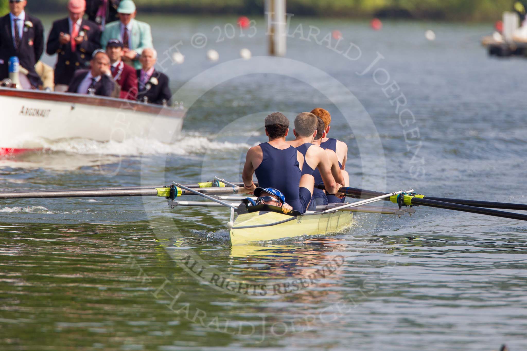 Henley Royal Regatta 2013, Saturday: Race No. 3 for the Prince Albert Challenge Cup, Delftsche Studenten Roeivereeniging Laga, Holland v Isis Boat Club (in this image). Image #112, 06 July 2013 10:22 River Thames, Henley on Thames, UK