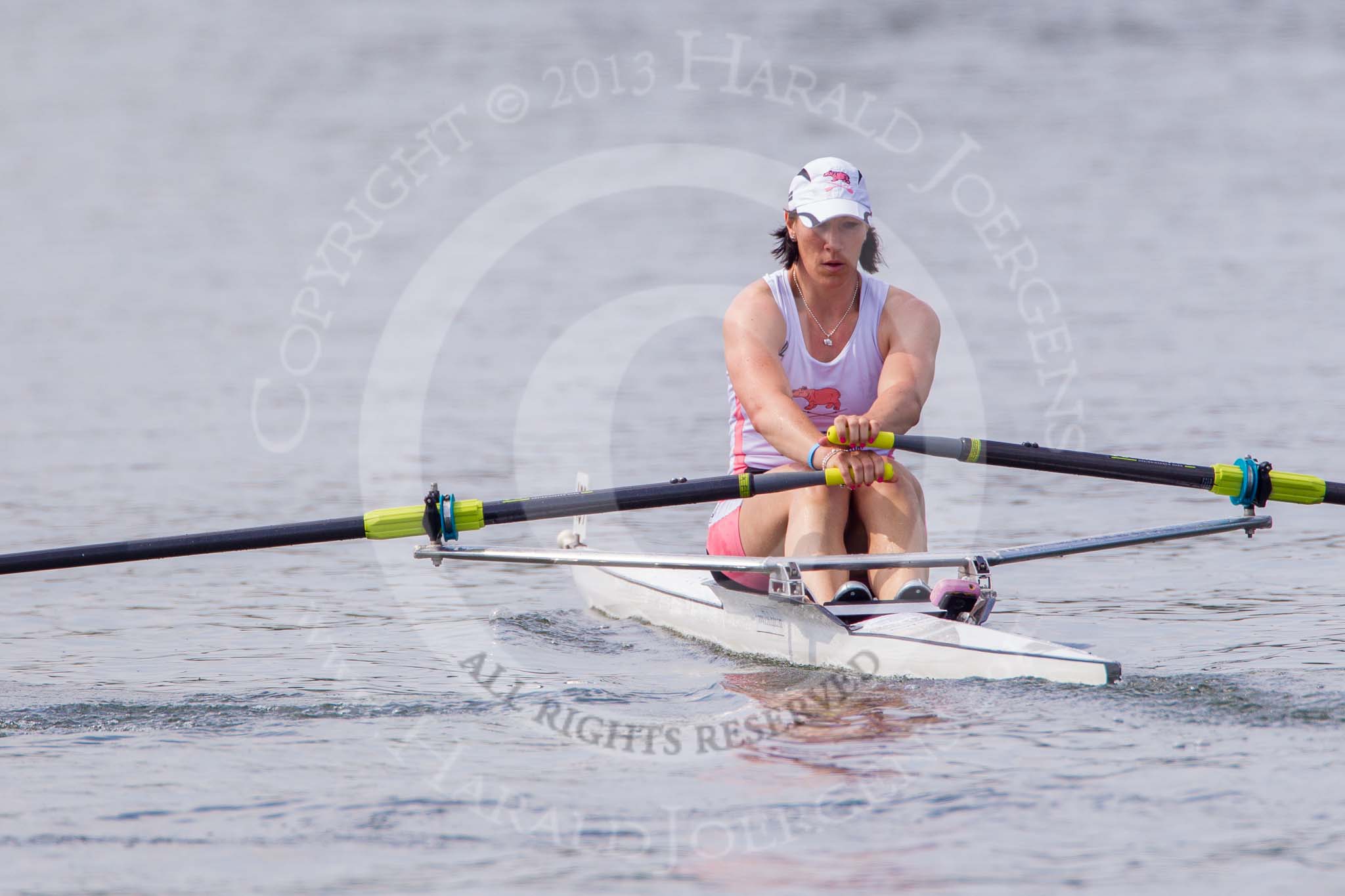 Henley Royal Regatta 2013, Saturday: Race No. 4 for the Princess Royal Challenge Cup, Miroslava Knapková (V.K. Slavia Praha, Czech Republic) v Debbie Flood, Captain of Leander Club (seen here). Image #135, 06 July 2013 10:31 River Thames, Henley on Thames, UK