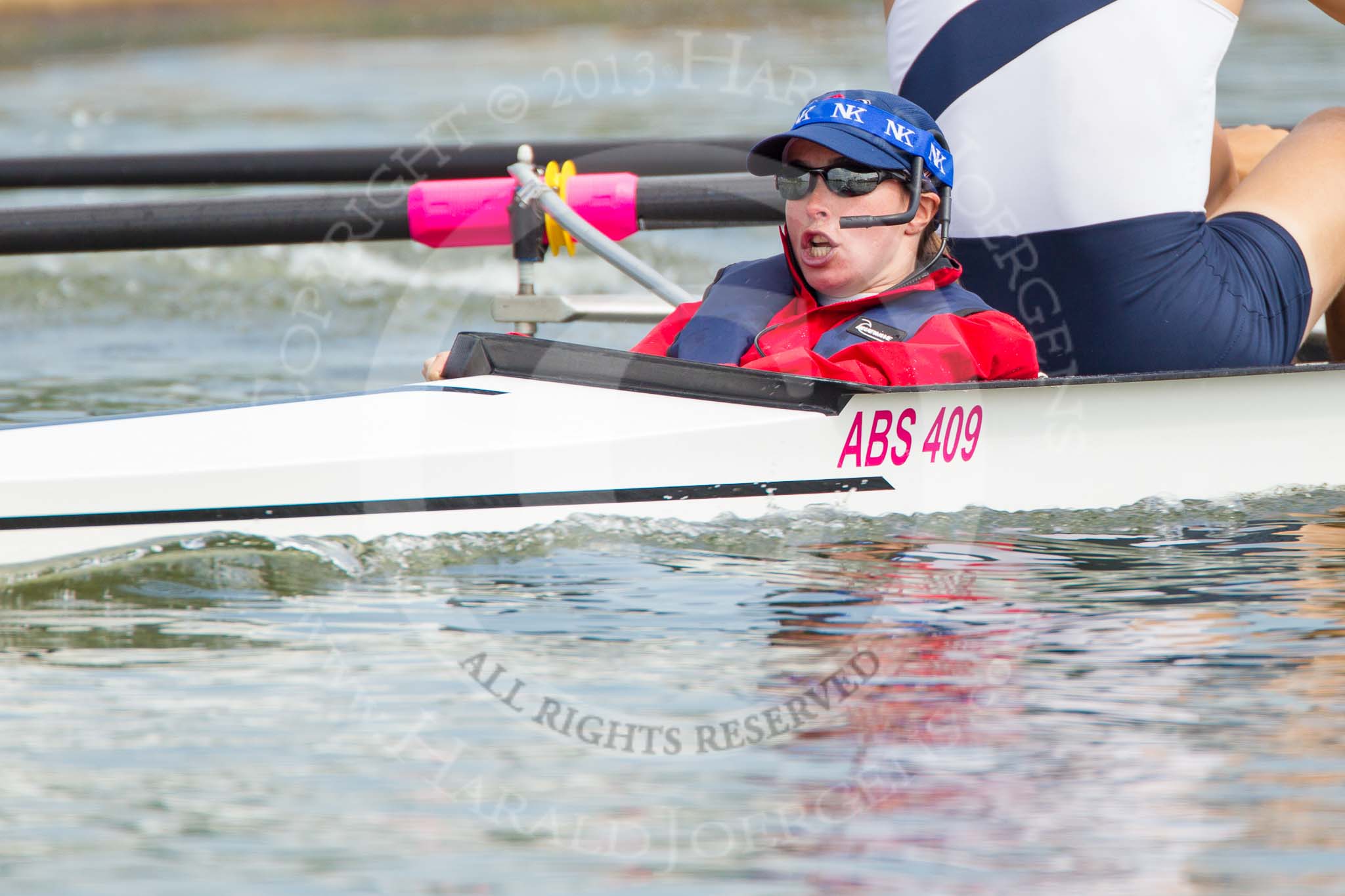 Henley Royal Regatta 2013, Saturday: Race No. 6 for the Britannia Challenge Cup, Union Boat Club (U.S.A.) v Taurus Boat Club 'B', here Union BC cox C. M Coyne. Image #157, 06 July 2013 10:51 River Thames, Henley on Thames, UK