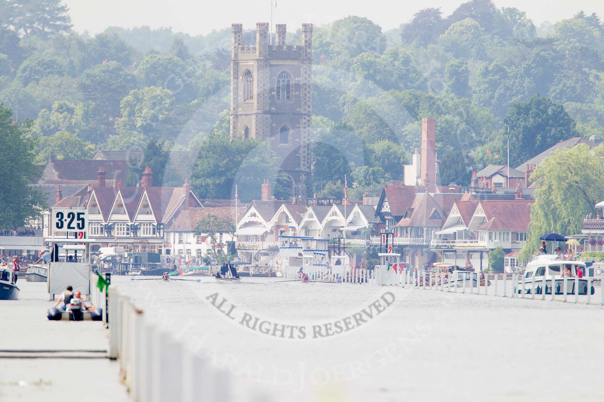 Henley Royal Regatta 2013, Saturday: Race No. 8 for the Prince Albert Challenge Cup, Durham University v Imperial College London 'A', both boat are near the finish line. Imperial wins with one length. Image #189, 06 July 2013 11:16 River Thames, Henley on Thames, UK