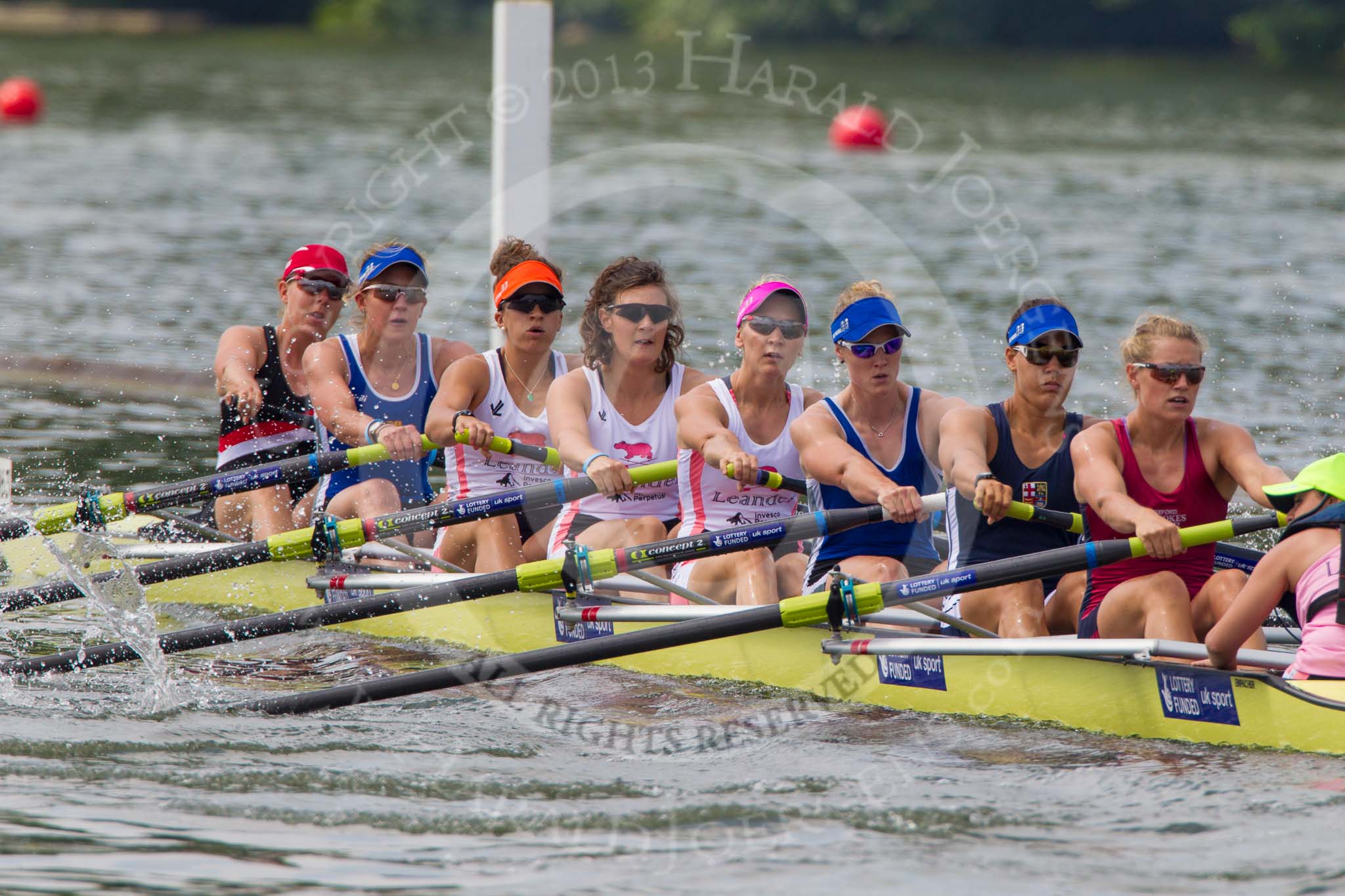 Henley Royal Regatta 2013, Saturday: Race No. 10 for the Remenham Challenge Cup, Leander Club and Oxford Brookes University v Thames Rowing Club, here cox E. H. B. Searle. Image #207, 06 July 2013 11:32 River Thames, Henley on Thames, UK