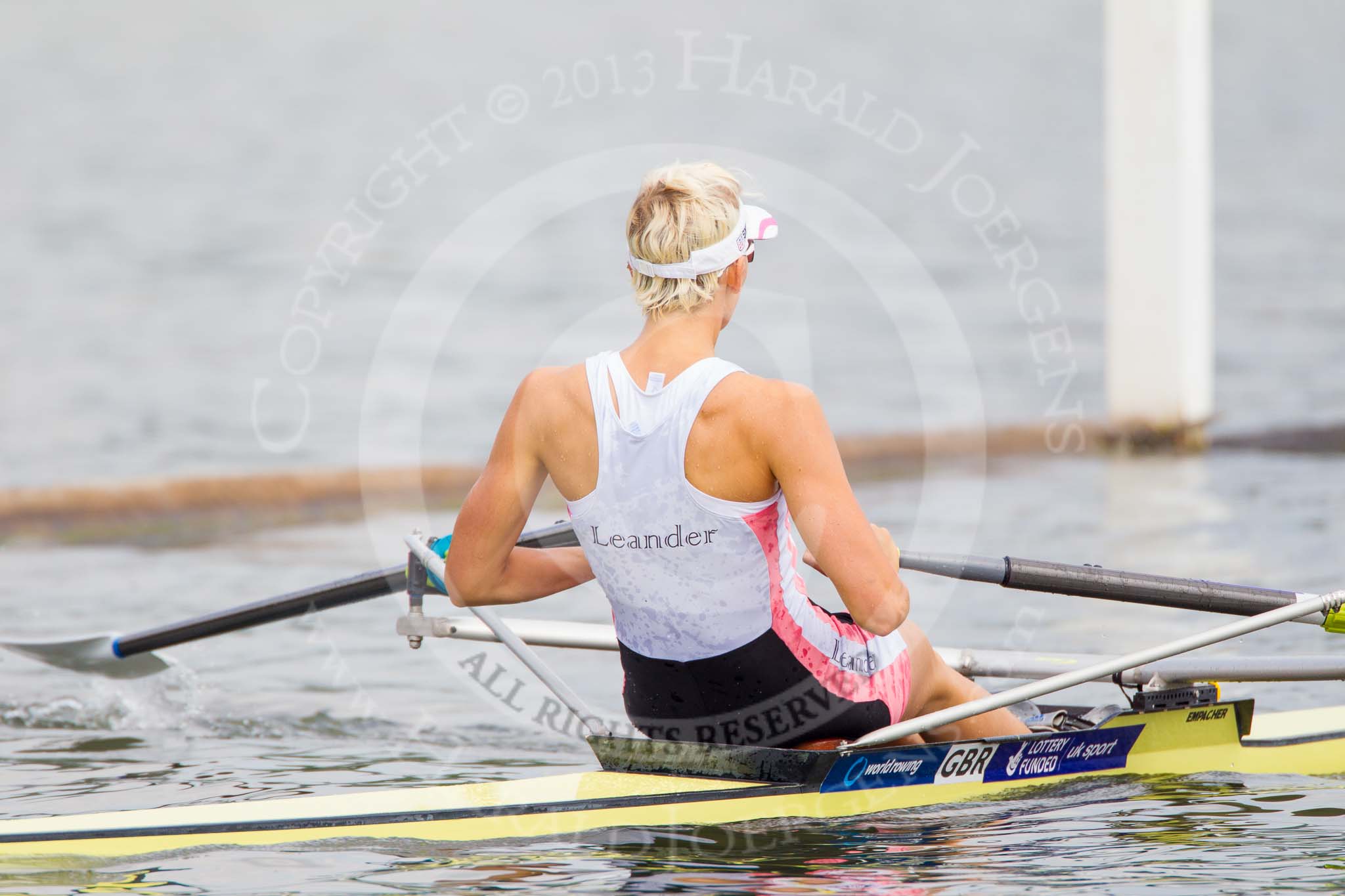 Henley Royal Regatta 2013, Saturday: Race No. 11 for the Princess Royal Challenge Cup, Victoria Thornley (Leander Club) v Emma Twigg (Waiariki Rowing Club, New Zealand), here Victoria Thornley. Image #220, 06 July 2013 11:40 River Thames, Henley on Thames, UK