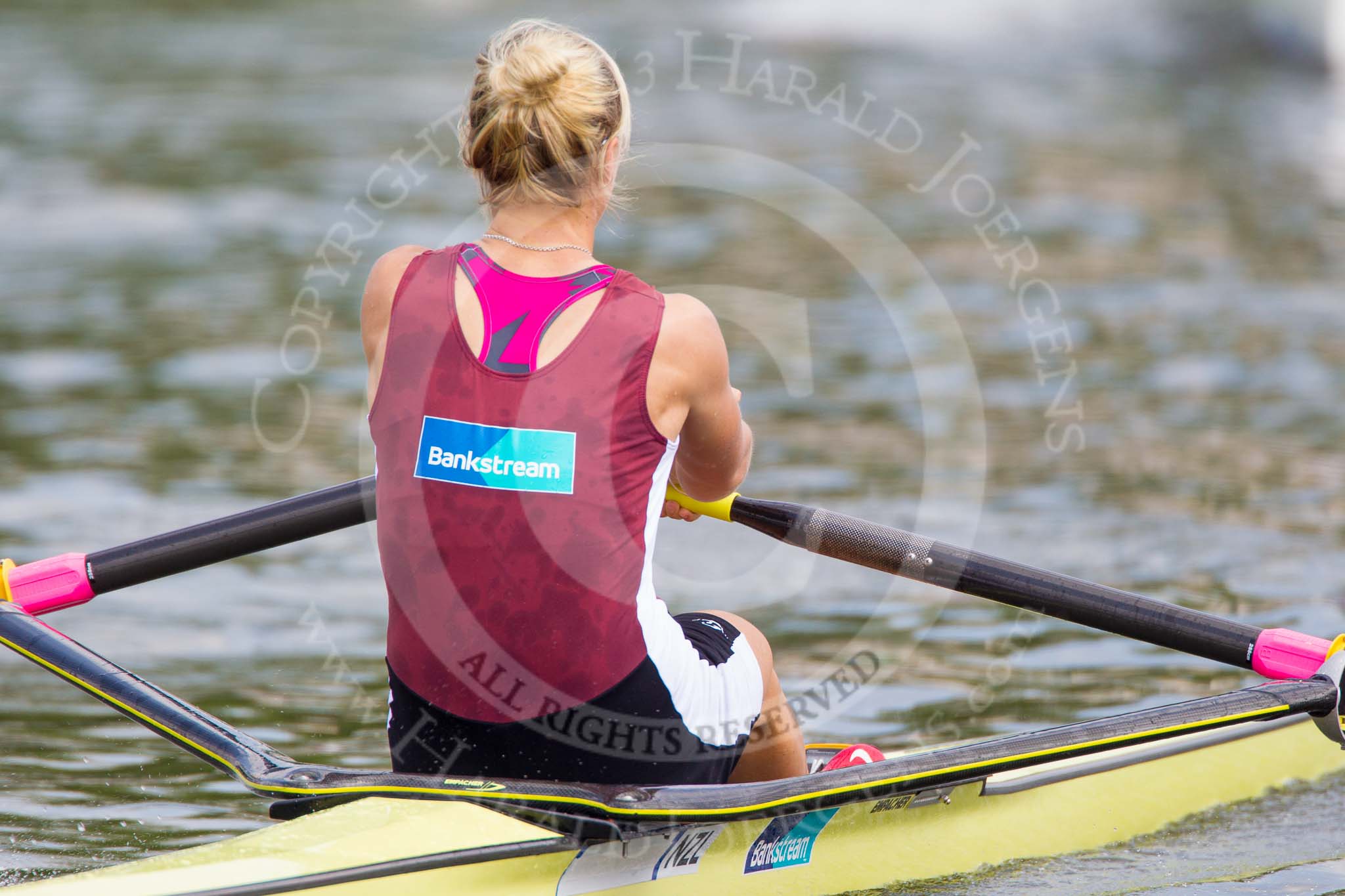 Henley Royal Regatta 2013, Saturday: Race No. 11 for the Princess Royal Challenge Cup, Victoria Thornley (Leander Club) v Emma Twigg (Waiariki Rowing Club, New Zealand), here Emma Twigg. Image #221, 06 July 2013 11:40 River Thames, Henley on Thames, UK