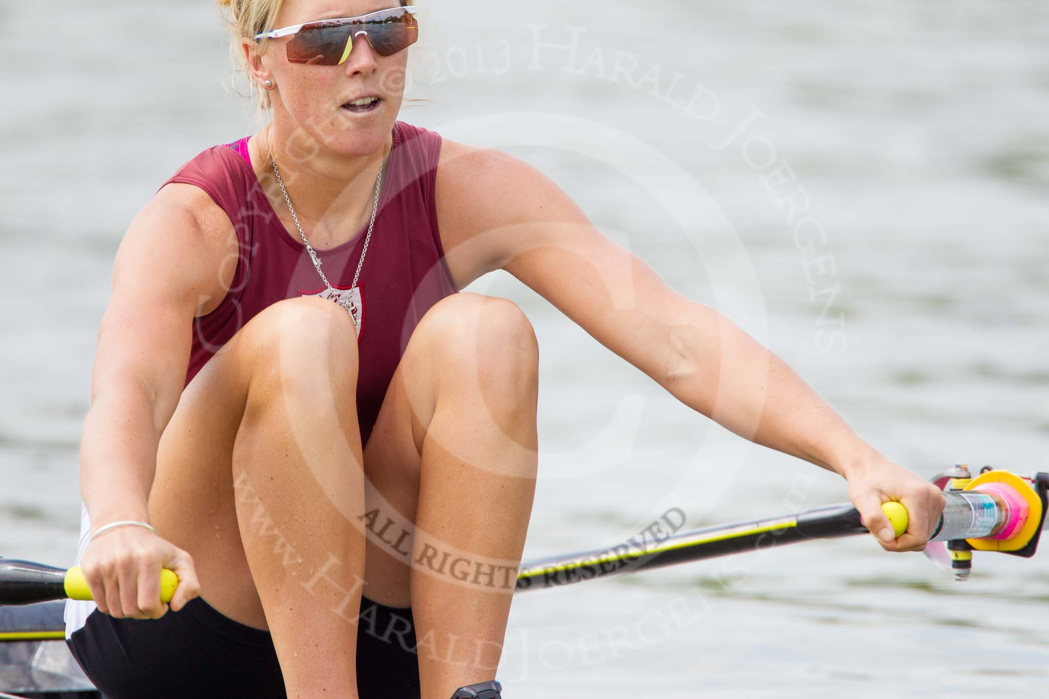 Henley Royal Regatta 2013, Saturday: Race No. 11 for the Princess Royal Challenge Cup, Victoria Thornley (Leander Club) v Emma Twigg (Waiariki Rowing Club, New Zealand), here Emma Twigg. Image #223, 06 July 2013 11:40 River Thames, Henley on Thames, UK