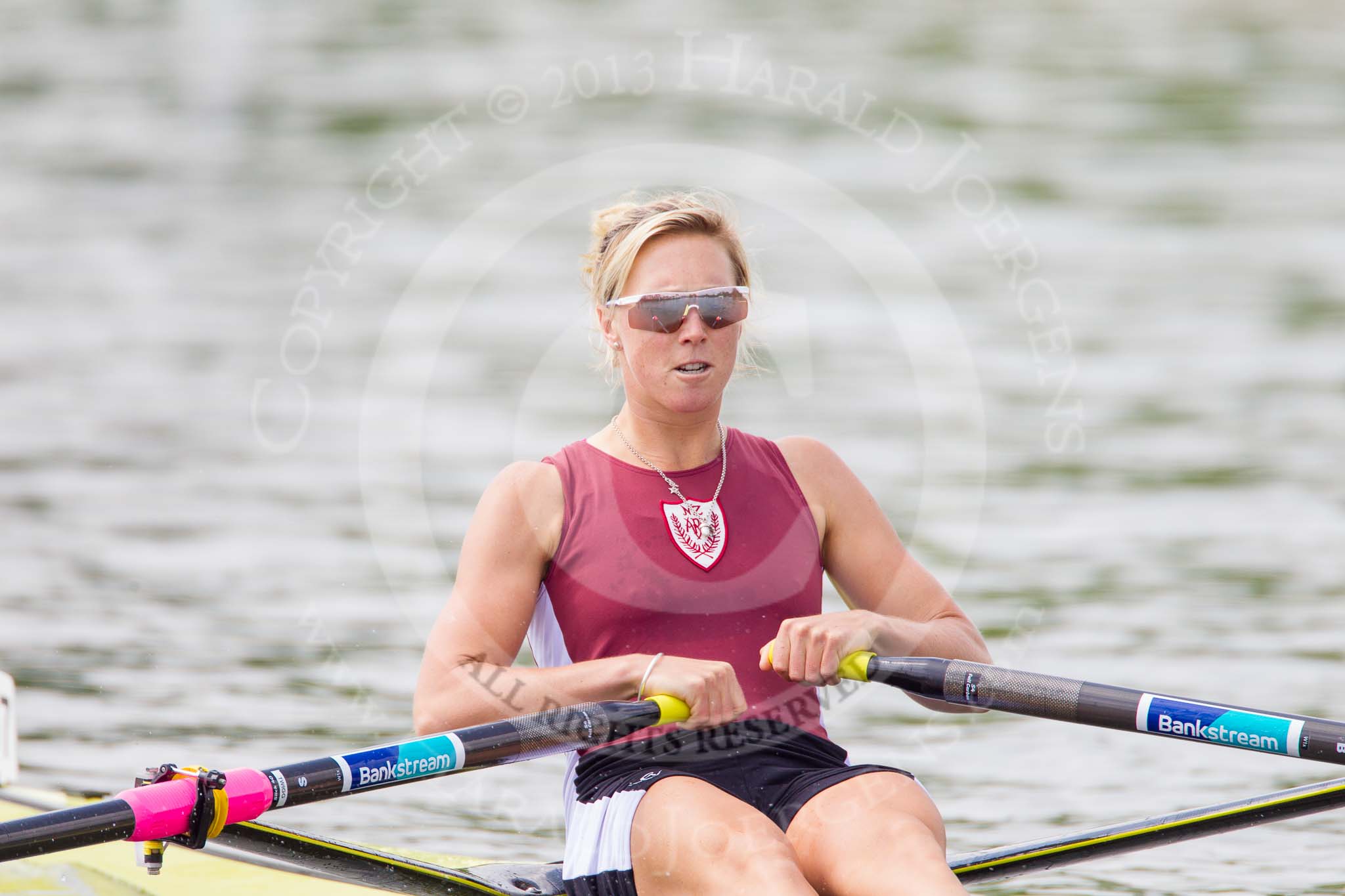 Henley Royal Regatta 2013, Saturday: Race No. 11 for the Princess Royal Challenge Cup, Victoria Thornley (Leander Club) v Emma Twigg (Waiariki Rowing Club, New Zealand), here Emma Twigg. Image #224, 06 July 2013 11:41 River Thames, Henley on Thames, UK