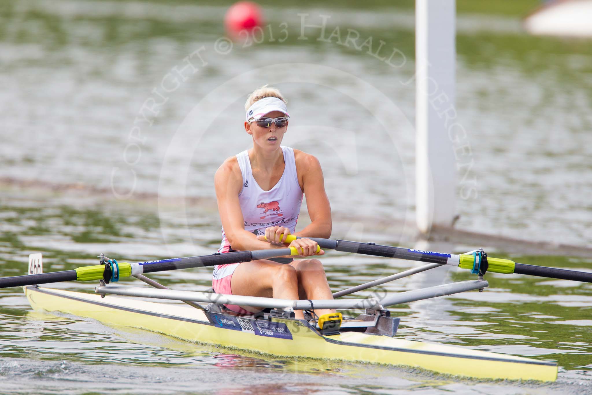 Henley Royal Regatta 2013, Saturday: Race No. 11 for the Princess Royal Challenge Cup, Victoria Thornley (Leander Club) v Emma Twigg (Waiariki Rowing Club, New Zealand), here Victoria Thornley. Image #227, 06 July 2013 11:41 River Thames, Henley on Thames, UK