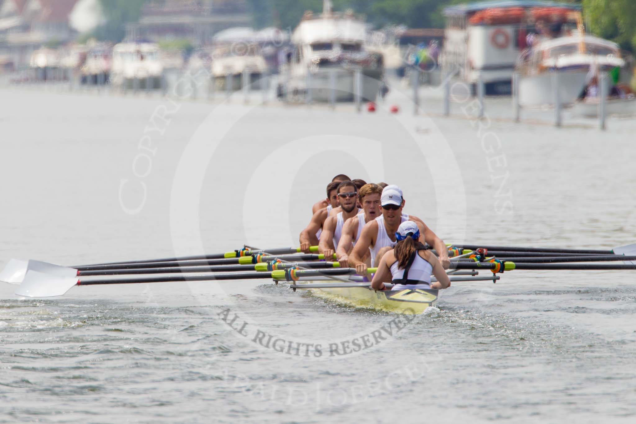 Henley Royal Regatta 2013, Saturday: Race No. 14 for the Ladies' Challenge Cup, Leander Club and Molesey Boat Club v University of Washington (U.S.A.). Image #283, 06 July 2013 12:11 River Thames, Henley on Thames, UK