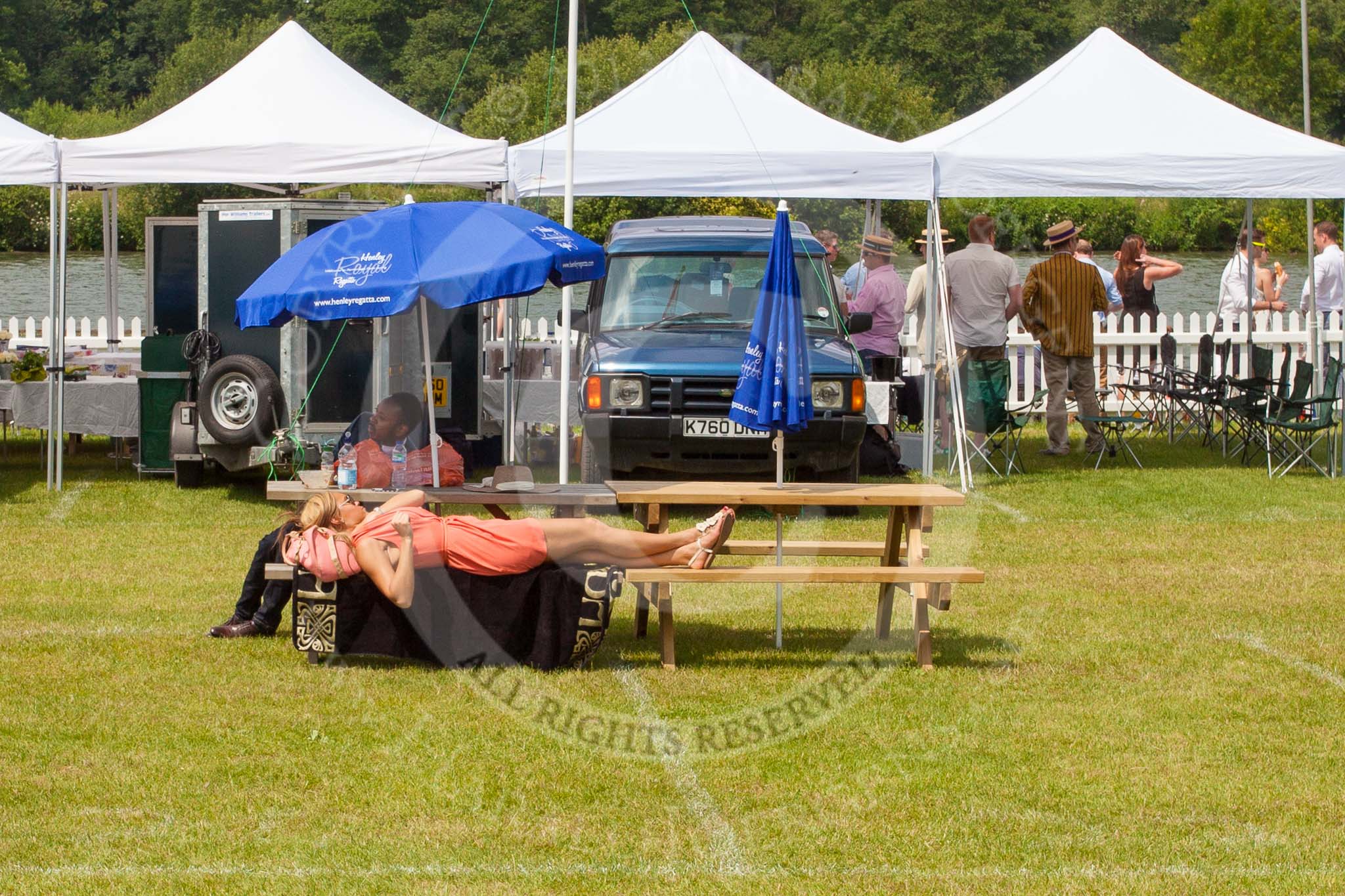 Henley Royal Regatta 2013, Saturday: A peaceful scene a few yards away from the very busy towpath on the Saturday of the Henley Royal Regatta. Image #297, 06 July 2013 12:32 River Thames, Henley on Thames, UK