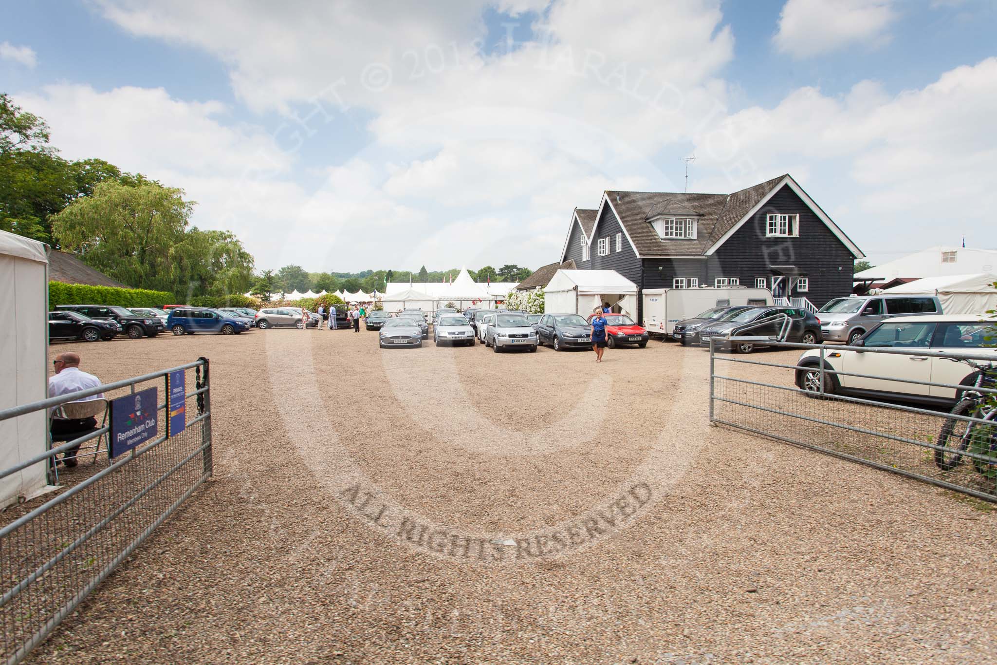 Henley Royal Regatta 2013, Saturday: The Remenham Club car park at lunchtime. Image #299, 06 July 2013 12:47 River Thames, Henley on Thames, UK