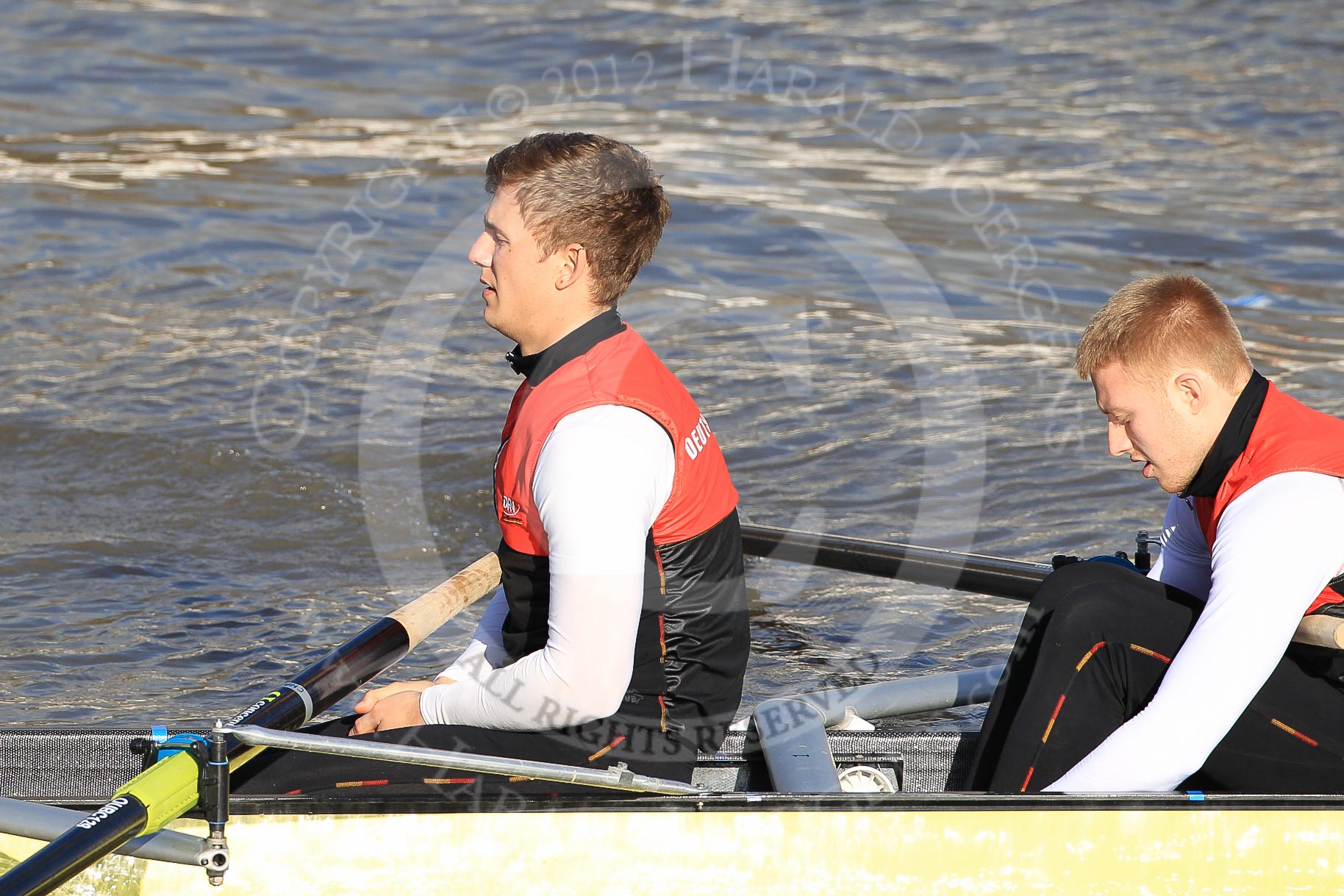 The Boat Race season 2012 - fixture OUBC vs German U23: German U23 - Rene Stüven (left), and Maximilian Johanning..
River Thames between Putney and Mortlake,
London,

United Kingdom,
on 26 February 2012 at 14:48, image #18