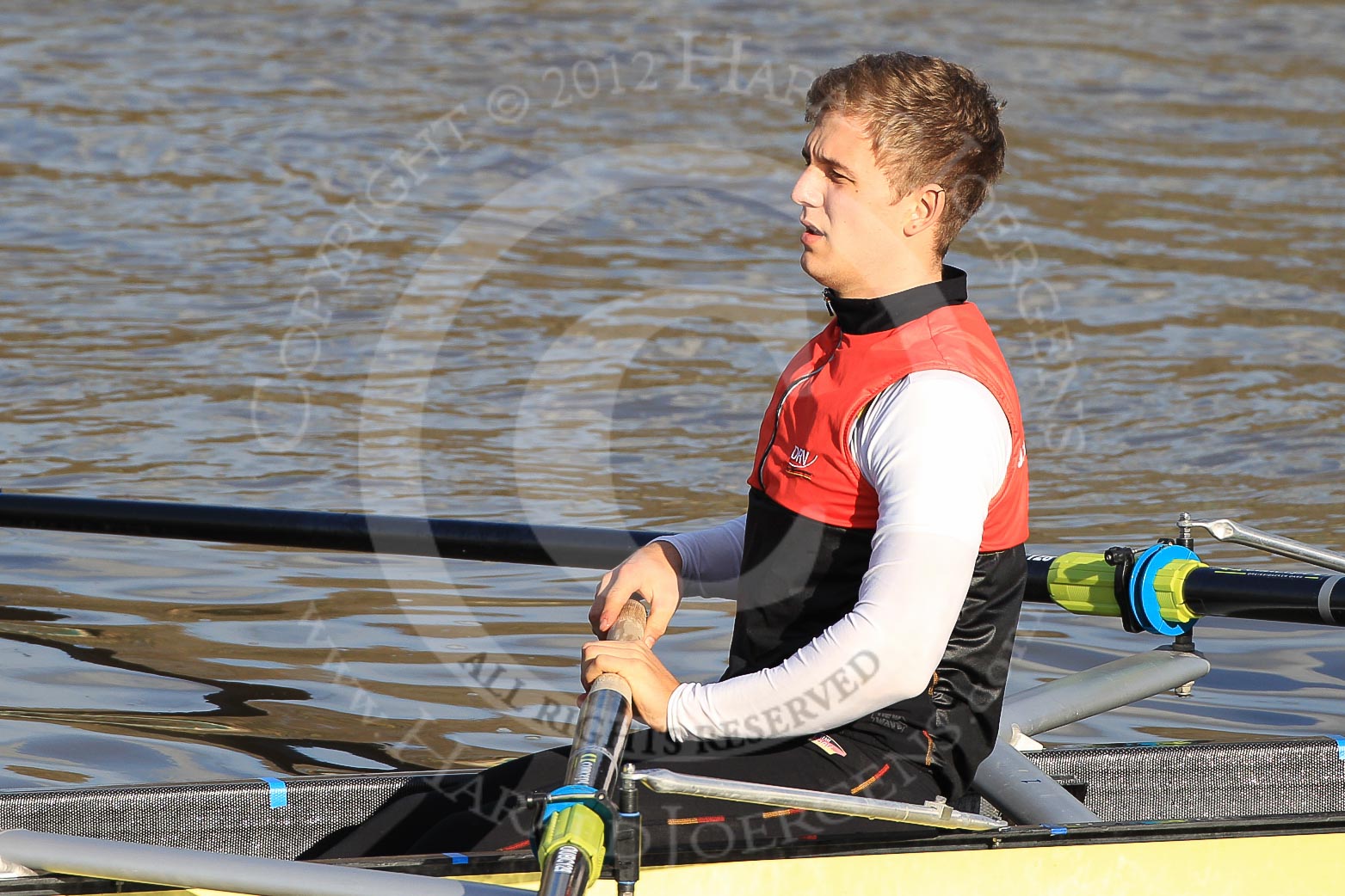 The Boat Race season 2012 - fixture OUBC vs German U23: #2 in the German U23 boat - Rene Stüven. Rene is still at school and is planning to take his A-levels..
River Thames between Putney and Mortlake,
London,

United Kingdom,
on 26 February 2012 at 14:48, image #24