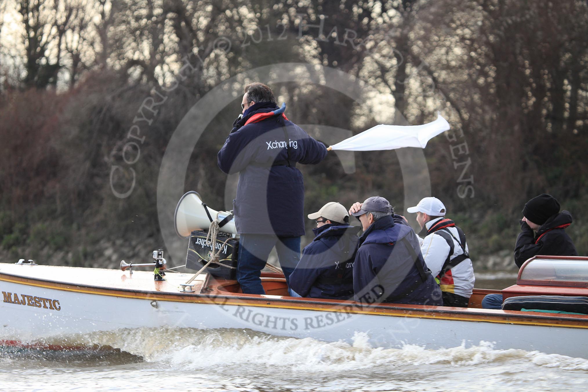 The Boat Race season 2012 - fixture OUBC vs German U23: Boat Race Umpire Rob Clegg..
River Thames between Putney and Mortlake,
London,

United Kingdom,
on 26 February 2012 at 15:51, image #99