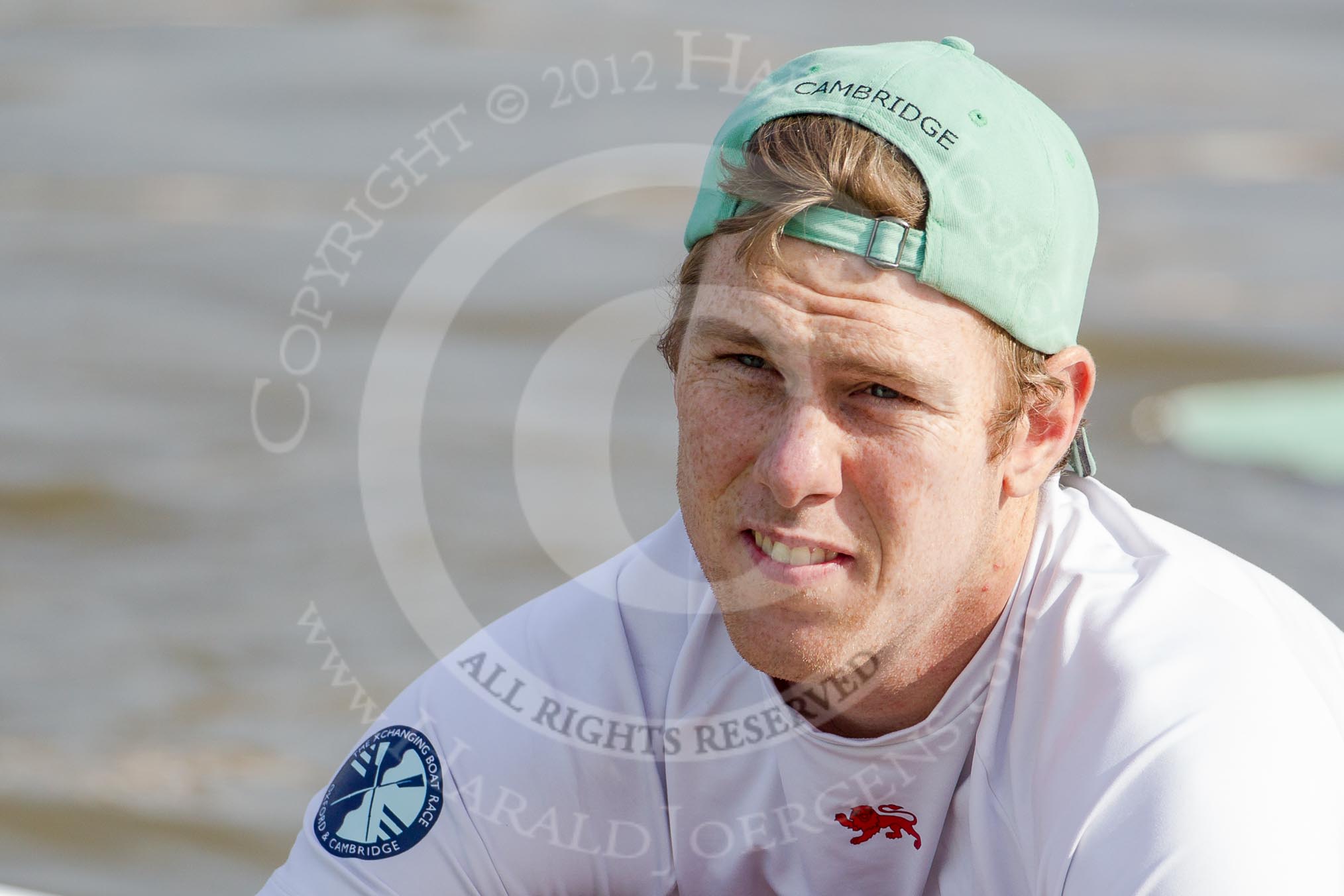 The Boat Race season 2012 - fixture CUBC vs Leander: Close-up of CUBC 4 seat Jack Lindeman..
River Thames between Putney and Molesey,
London,
Greater London,
United Kingdom,
on 10 March 2012 at 13:27, image #21