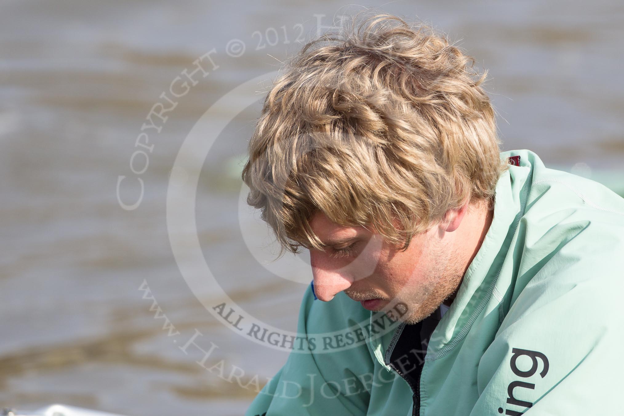 The Boat Race season 2012 - fixture CUBC vs Leander: Close-up of CUBC stroke Niles Garratt..
River Thames between Putney and Molesey,
London,
Greater London,
United Kingdom,
on 10 March 2012 at 13:27, image #24