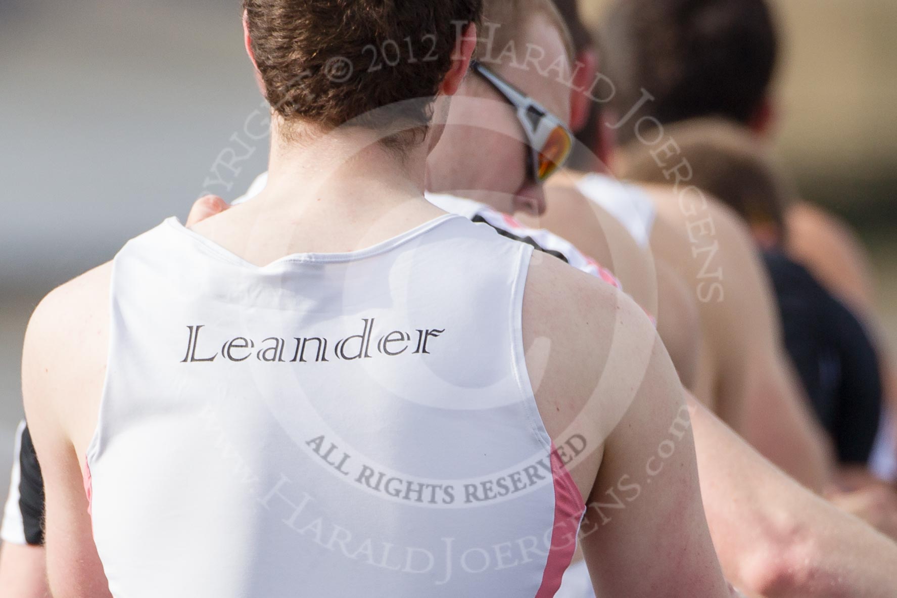 The Boat Race season 2012 - fixture CUBC vs Leander: The Leander Club Eight preparing for the start of the race..
River Thames between Putney and Molesey,
London,
Greater London,
United Kingdom,
on 10 March 2012 at 14:07, image #77